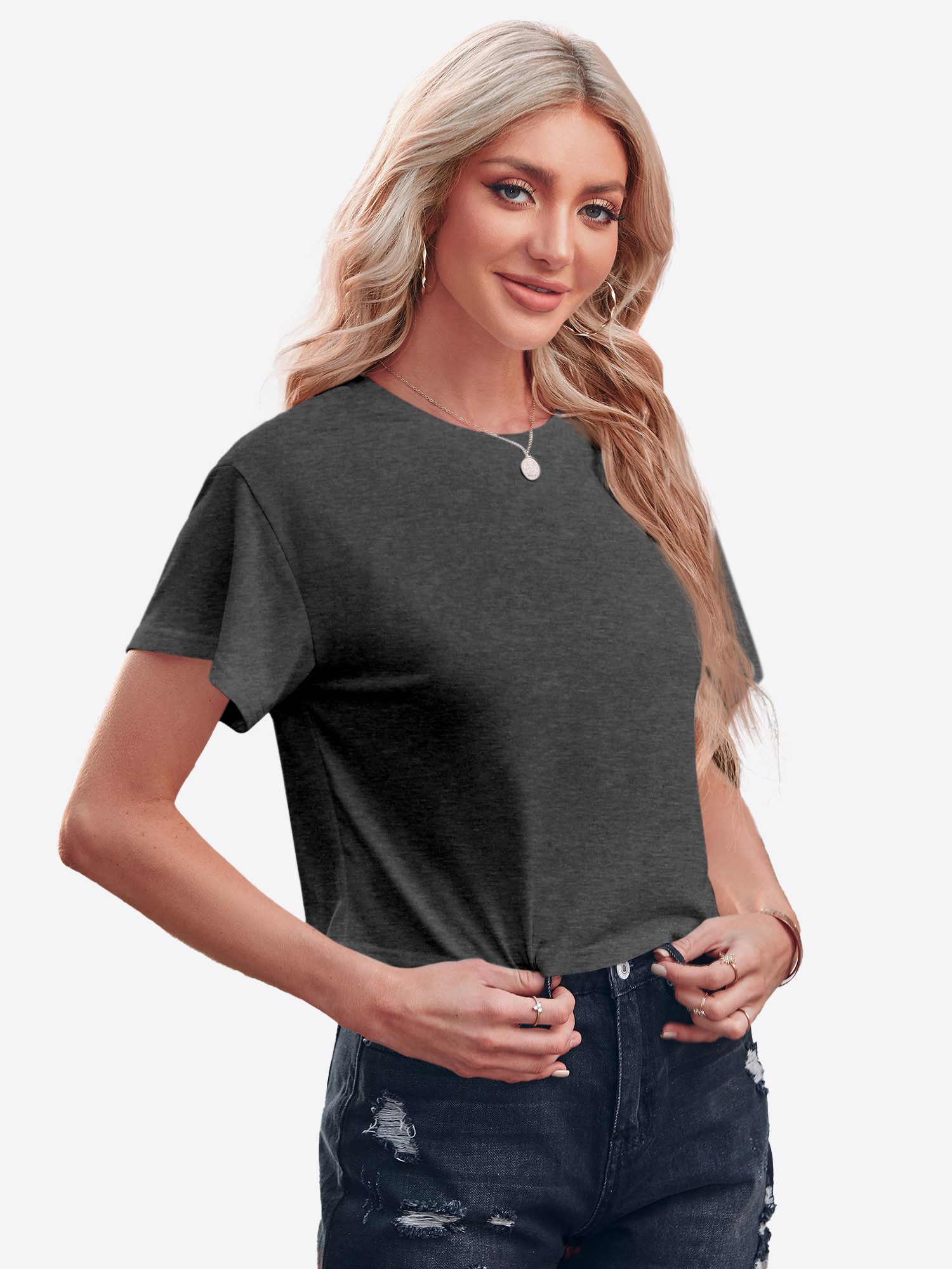 Imily Bela T-Shirt Damen Lockere Sommer Oberteile (Packung, 1-tlg., 1per-Pack) Einfarbig