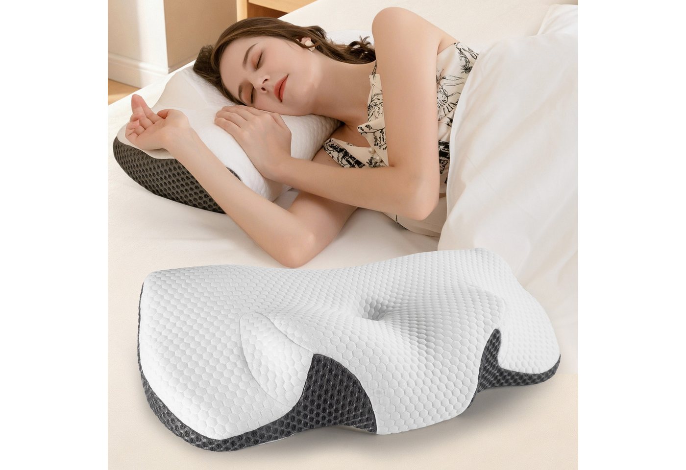 Esun Nackenstützkissen Nackenkissen, Orthopädisches Memory Foam Nackenstützkissen, 2 Höhen, Füllung: 100% Memory Foam, Rückenschlafer, Bauchschlafer, Seitenschlafer, Set, nackenkissen orthopädisch, schlafkissen, Kissen, Seitenschläferkissen, Schlafkissen