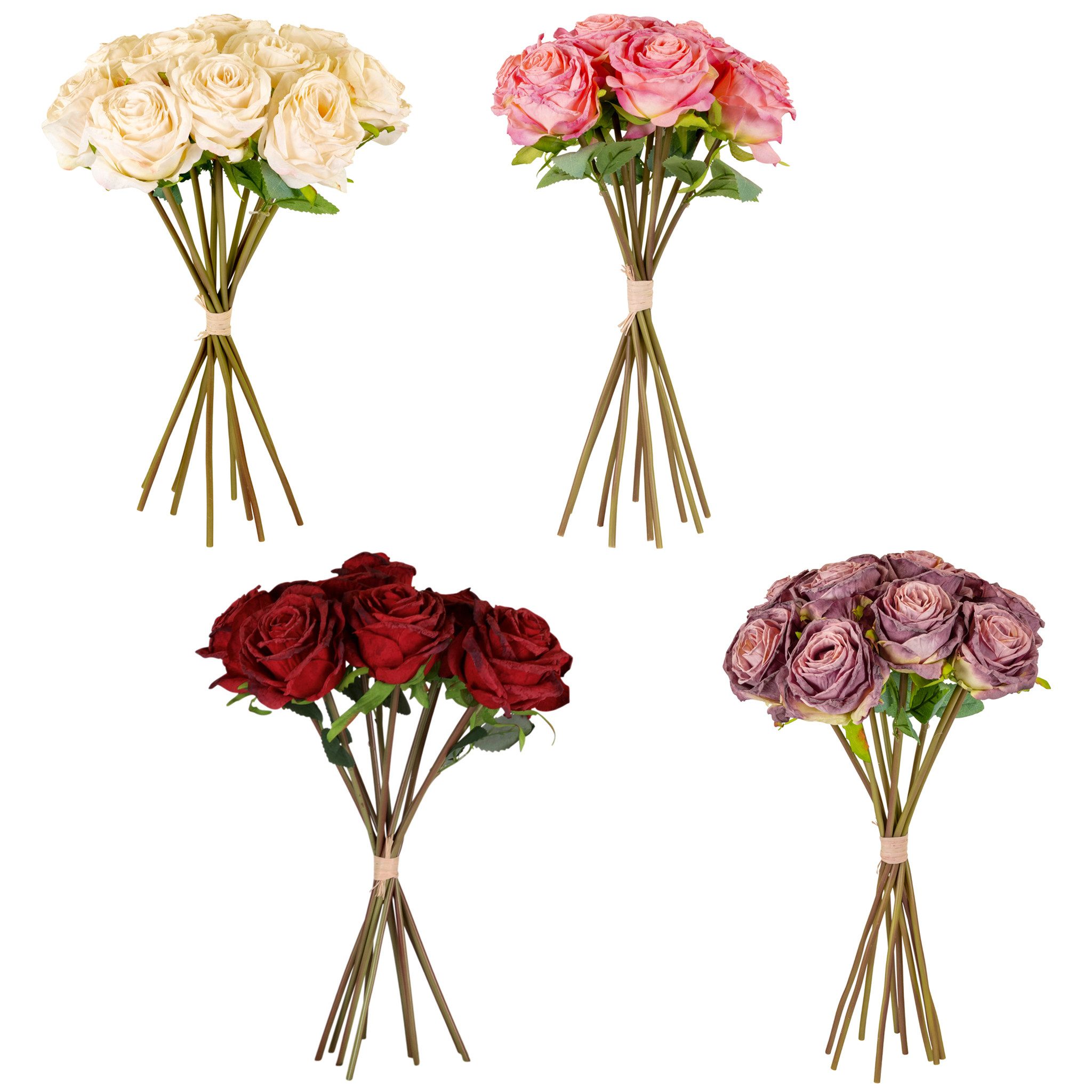 matches21 HOME & HOBBY Bilderrahmen Rosen künstlicher Blumenstrauß in Trockenoptik Dunkelrot 35 cm, (1 St), 10er Bund Kunstblumen wie echt – Bild 2 von 3