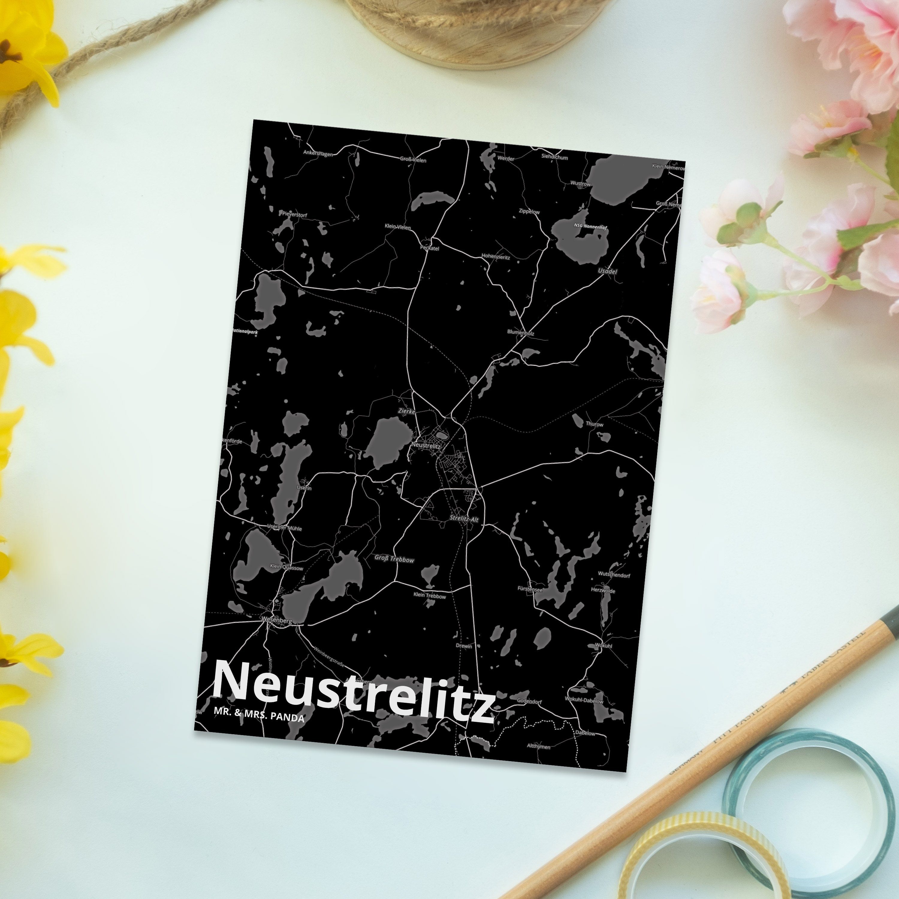 Geschenkkarte, Ansichtskarte, Karte, Mrs. Geschenk, - S Mr. Neustrelitz Postkarte & Panda Stadt,