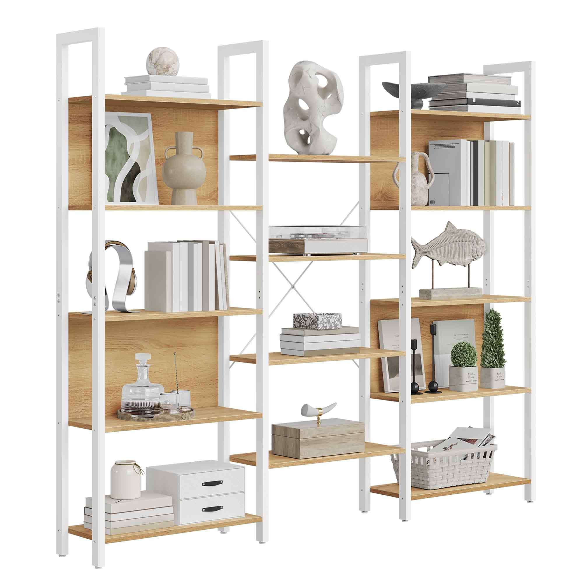 VASAGLE Bücherregal, mit 14 Ablagen, Regal mit Metallrahmen, für Wohnzimmer, Büro