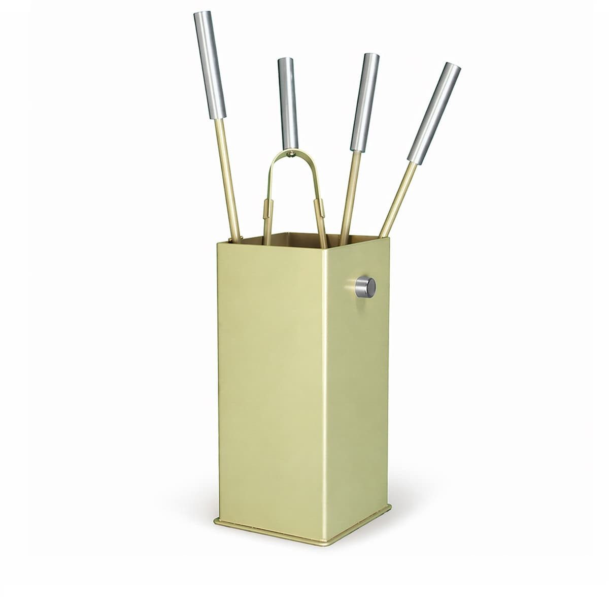 MS Beschläge Kamingarnitur Kaminbesteck Taupe 5-tlg. - eckiges Ofen- Kaminset, Design-Ofengarnitur mit Edelstahlgriffen - Kaminzubehör