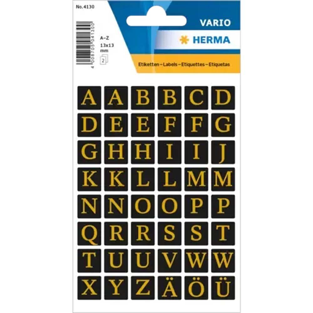 HERMA Etiketten Buchstabensticker 13x13 mm Gold auf Schwarz 96 Stück, Goldprägung