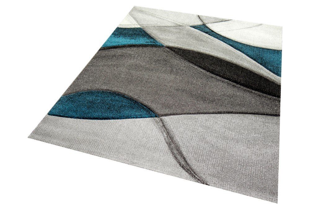 Carpetia Teppich Teppich modern Teppich Wohnzimmer Wellen blau türkis grau, günstig online kaufen