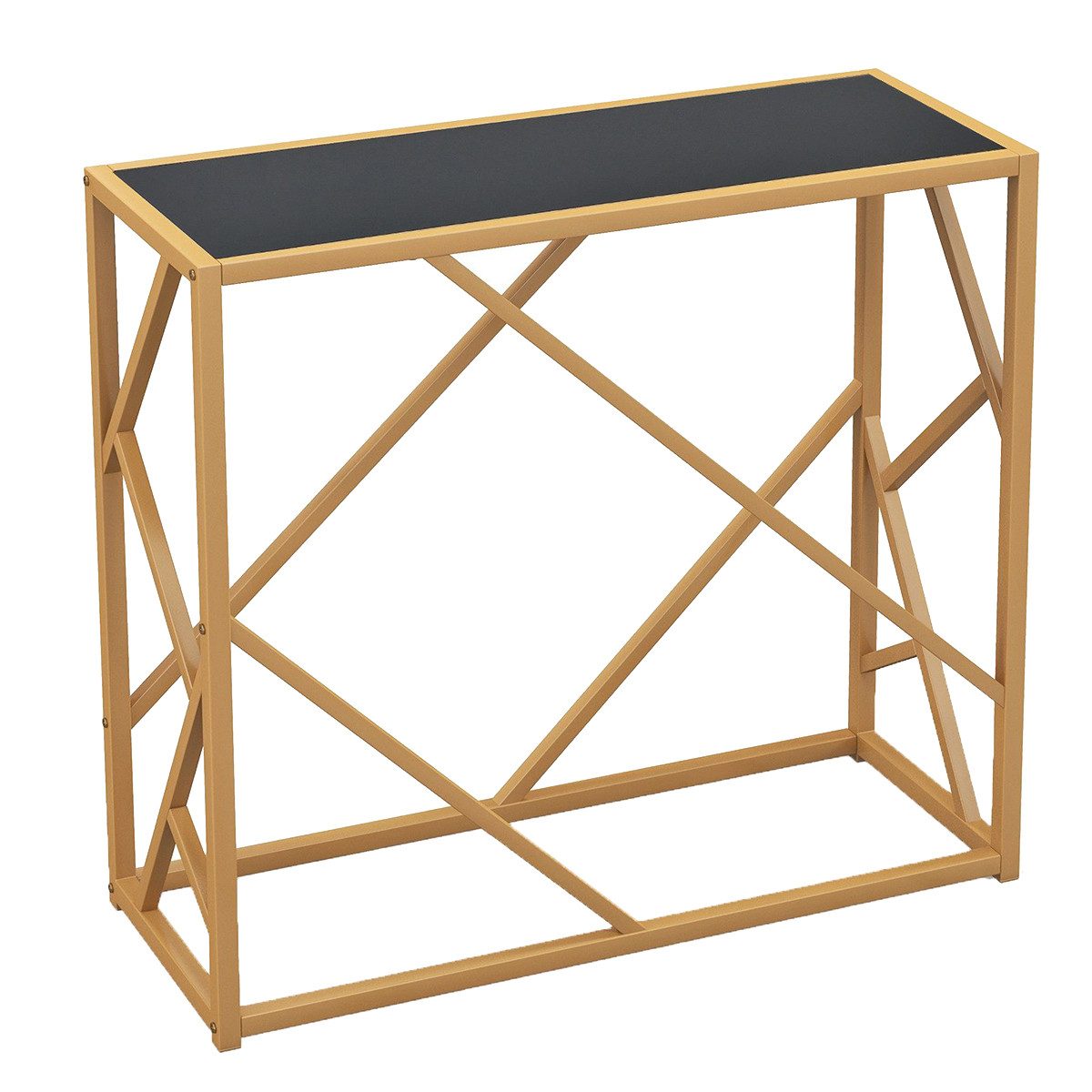 COSTWAY Konsolentisch, gold, mit schwarzer Glasplatte, Metall, schmal, 80cm günstig online kaufen