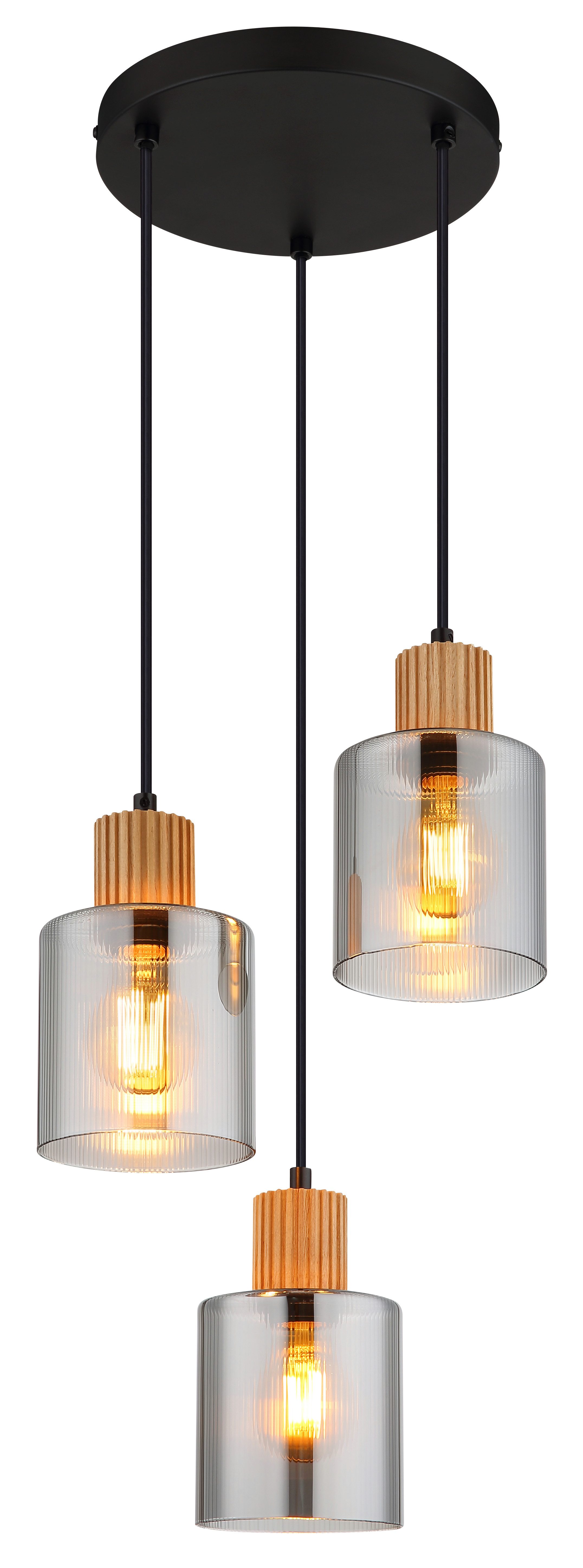 GLOBO LIGHTING Hängeleuchte ALEIDIS, ohne Leuchtmittel, Hängeleuchte Schwarz/Holz, Rauchglas, ø 30 cm, E27