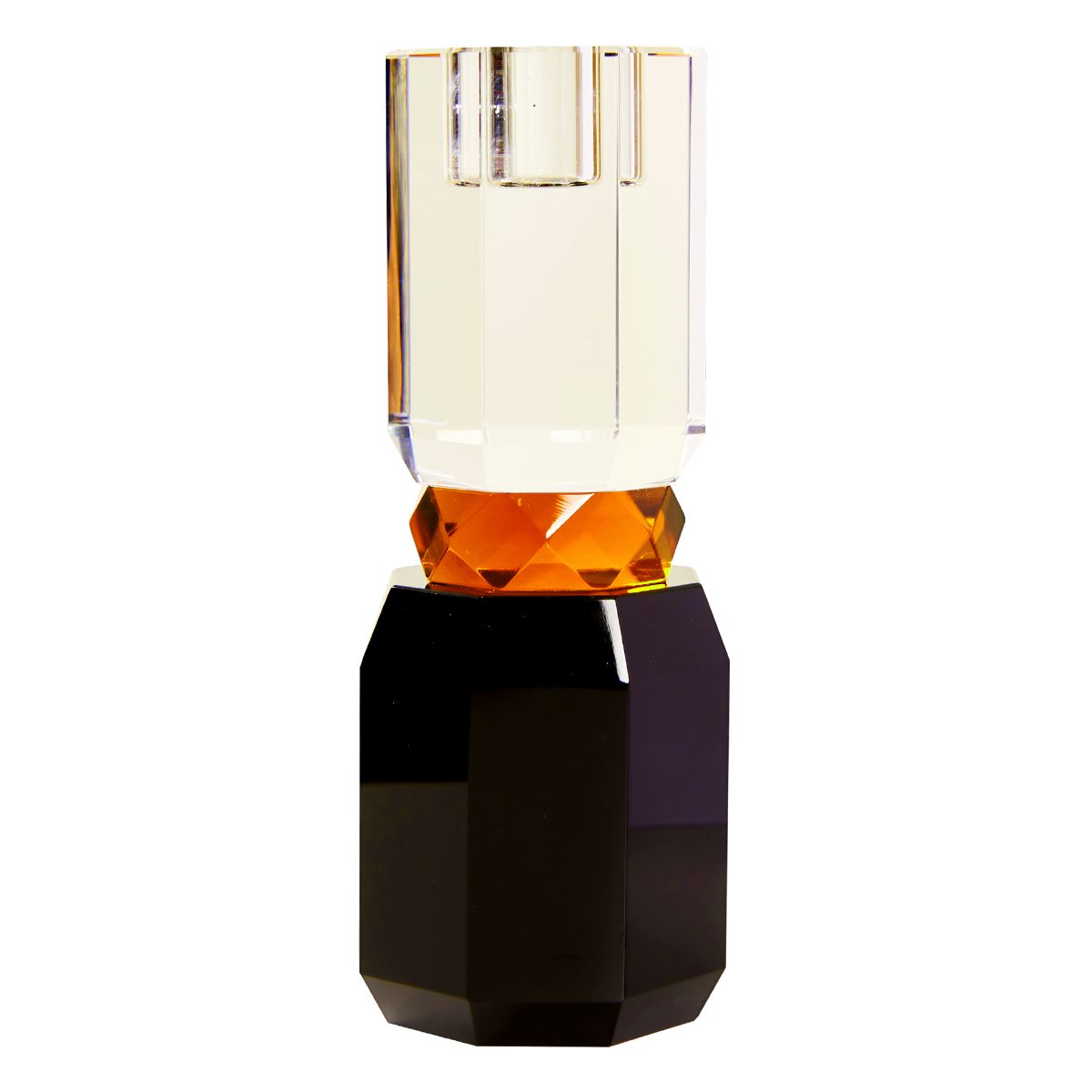 EJA International Kerzenhalter Kristall - Schwarz, Bernstein, Klar (1 St), 18,5 x 7 x 7 cm