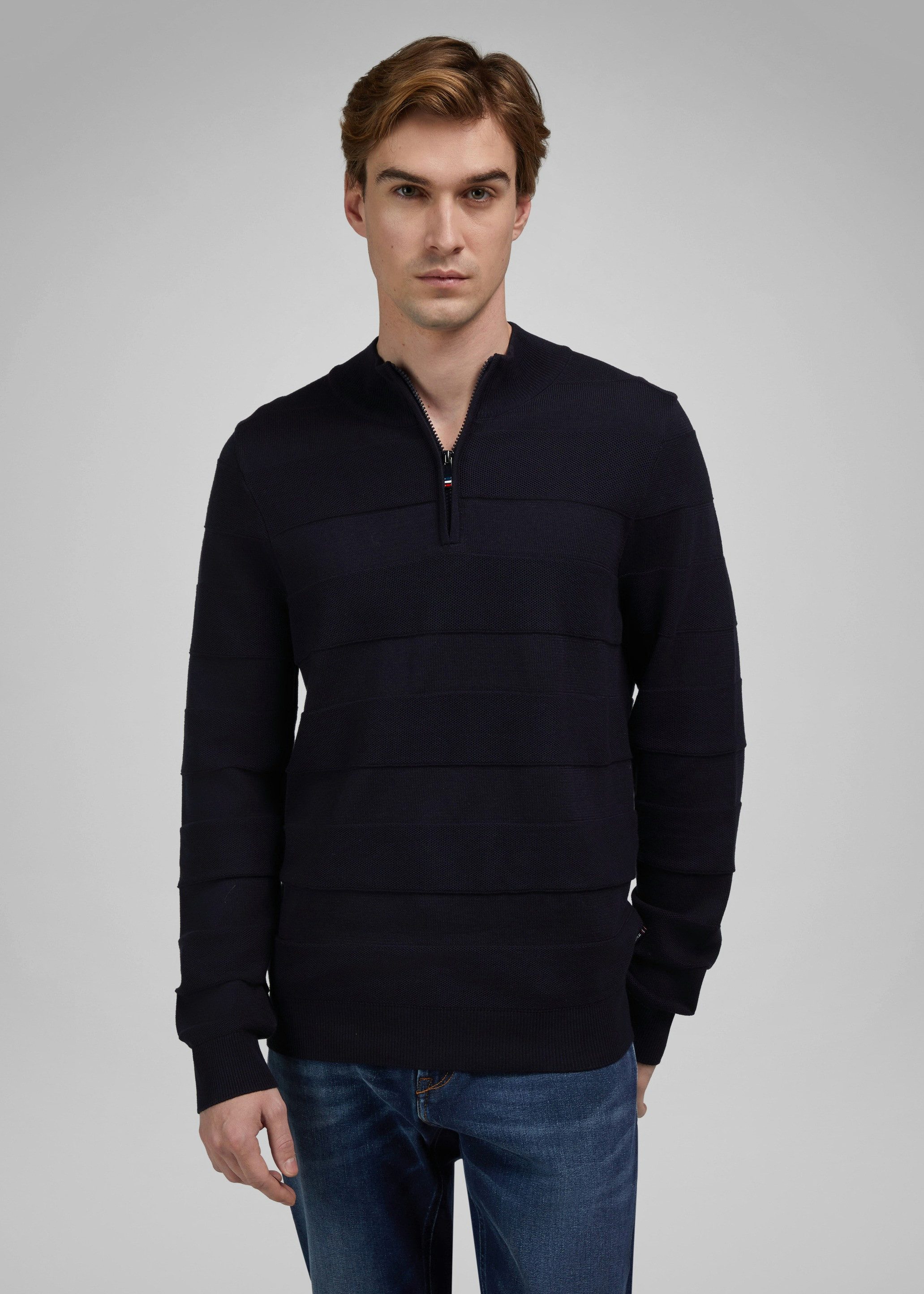 HECHTER PARIS Strickpullover ZIP TROYER mit Stehkragen und kurzem Zip-Verschluss