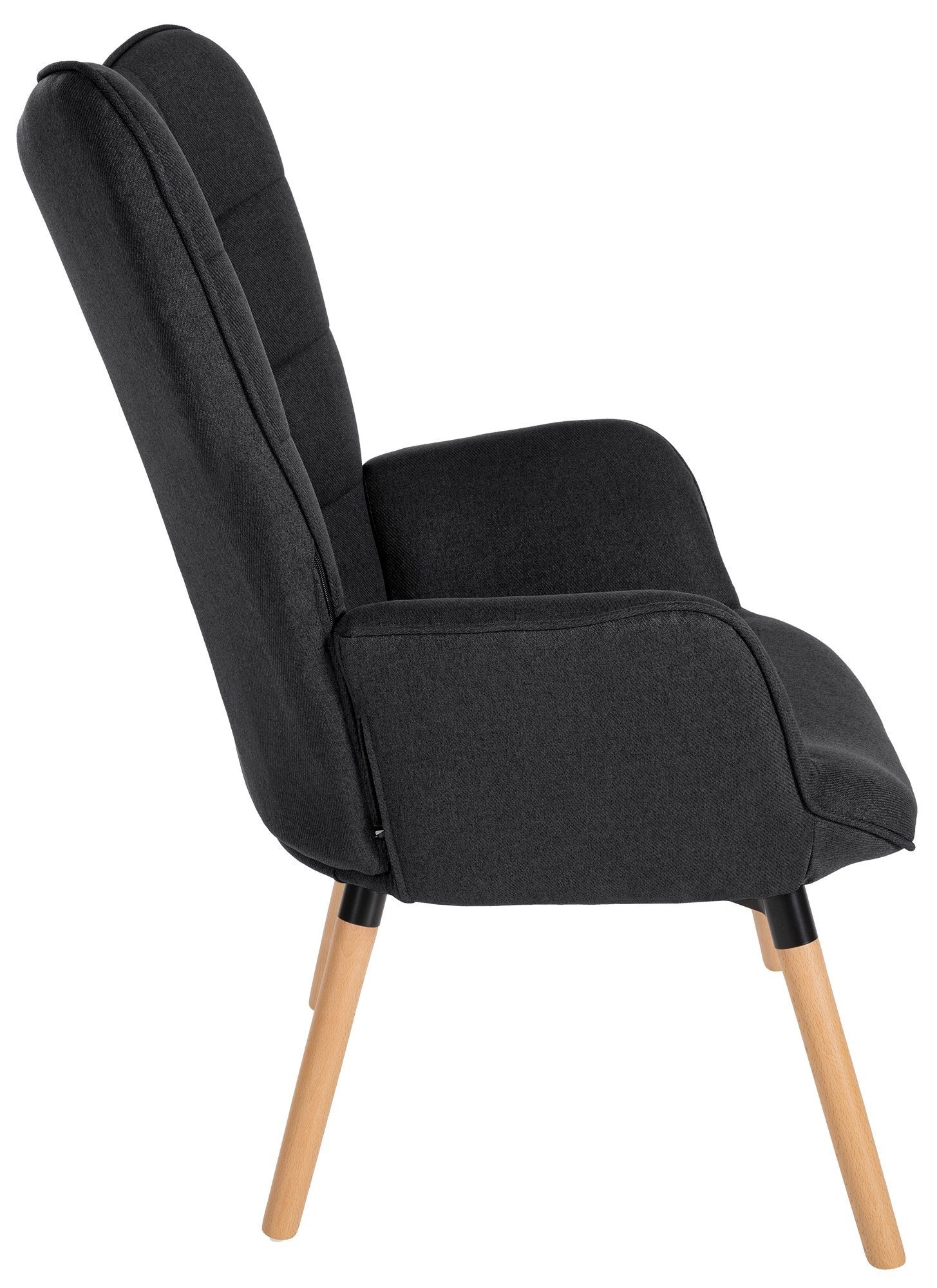 CLP Loungesessel Garding, Stuhl Buchenholz Gestell und aus Stoff-Bezug schwarz mit