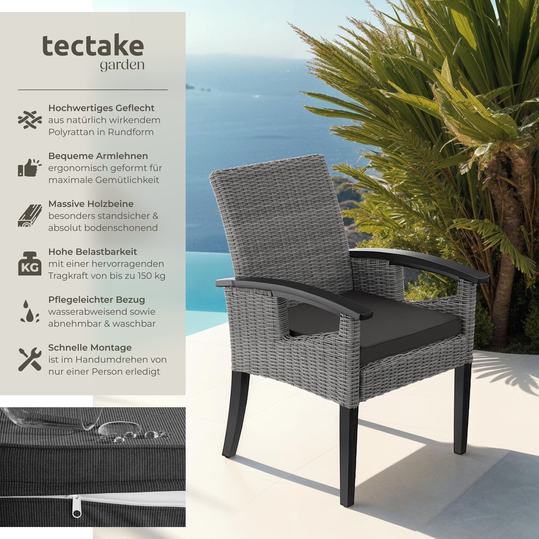 tectake Rattanstuhl Rattan Stuhl (Set, 1 günstig online kaufen