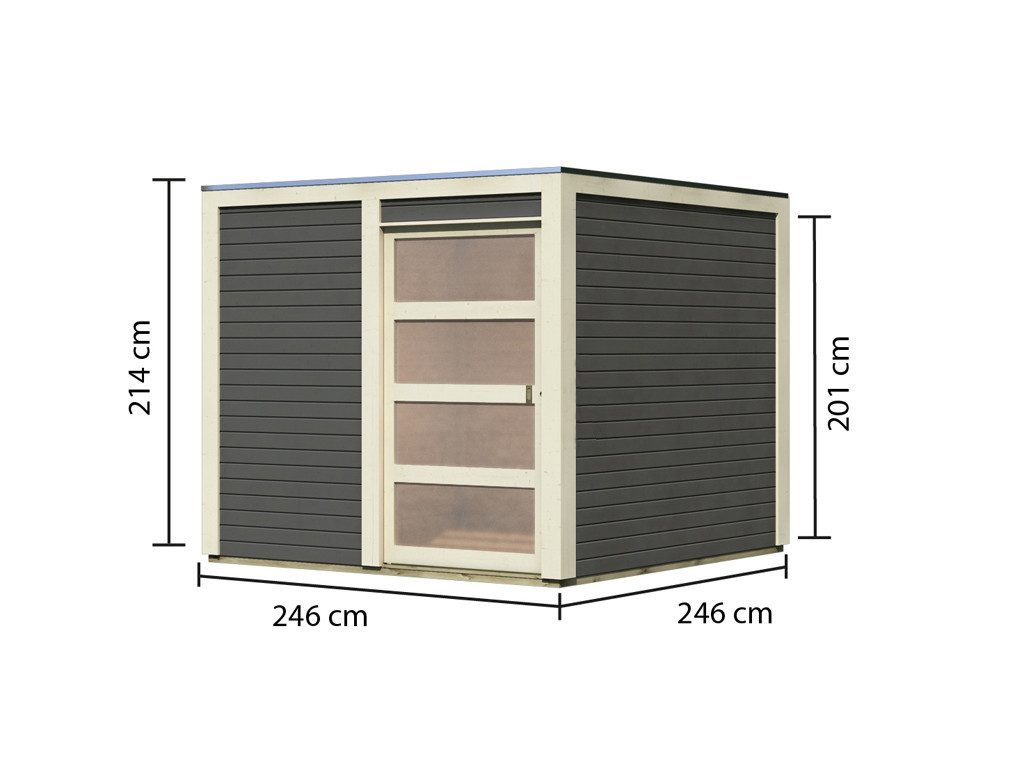 Karibu Gartenhaus KARIBU Gartenhaus Cubino 19 mm, BxT: 246x246 cm, Holz-Gartenhaus mit Fußboden, wetterfest & witterungsbeständig