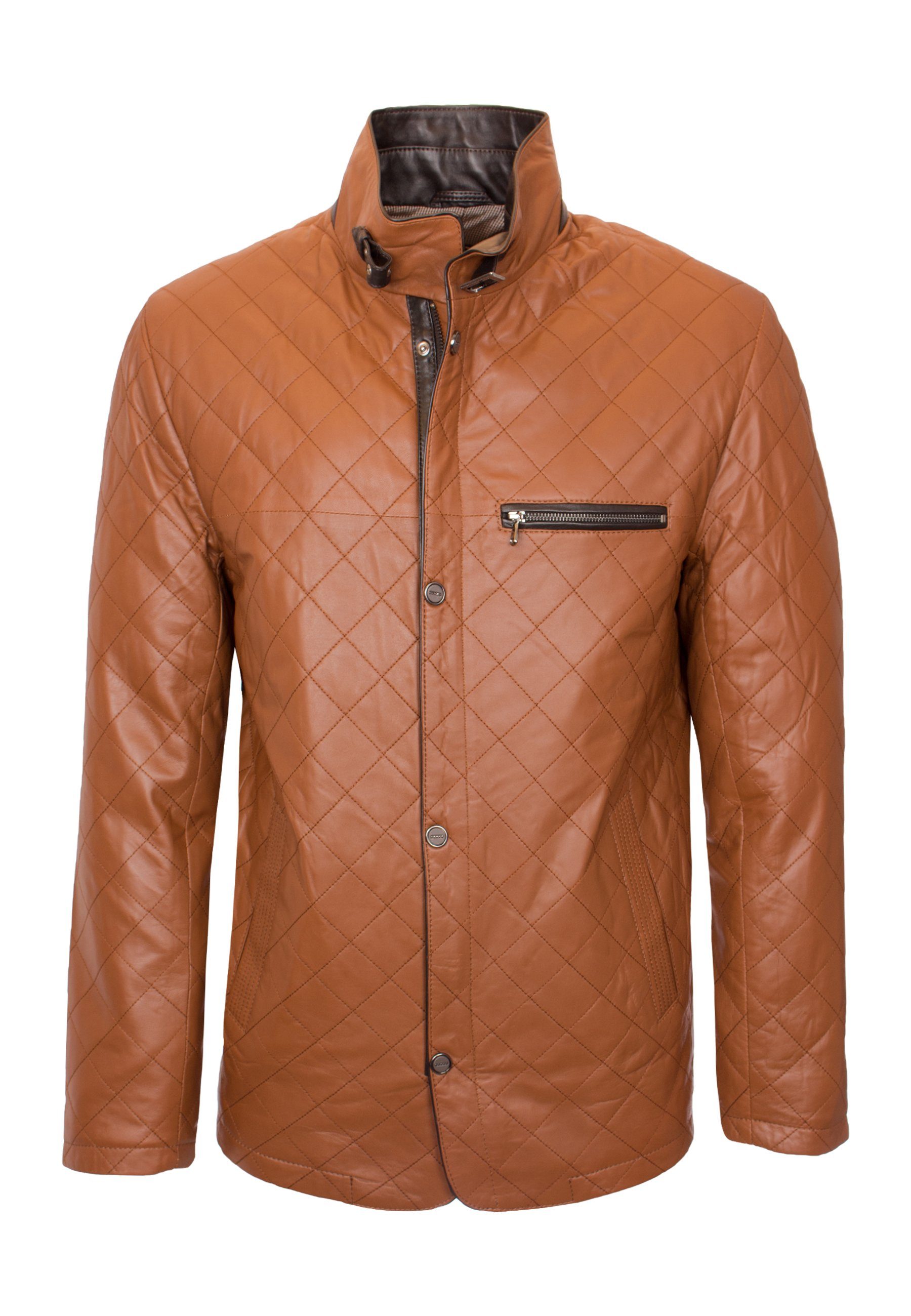 Lolus Lederjacke Leno Cognac Dunkelbraun Elegante Stepp Lederjacke aus weichem Lammleder