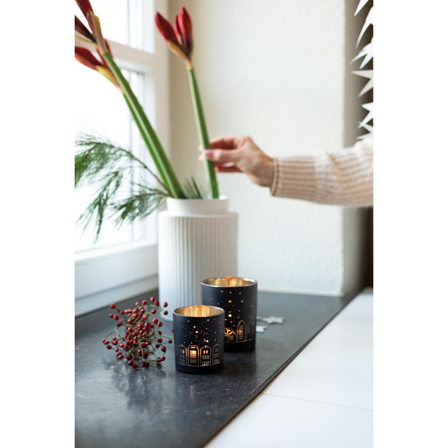 Räder Windlicht Design Teelichthalter Glanzlicht Lichthäuser Schwarz-Gold ( günstig online kaufen