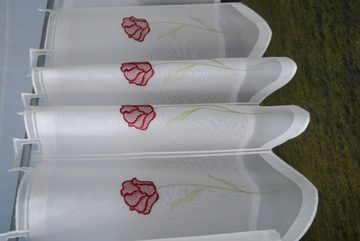 Scheibengardine Kurzgardine Küchengardine Bistrogardine 2218 45x140 cm Rose Weiß Scheibengardine, EXPERIENCE, Schlaufen (1 St), halbtransparent, Voile, Stickerei Rose