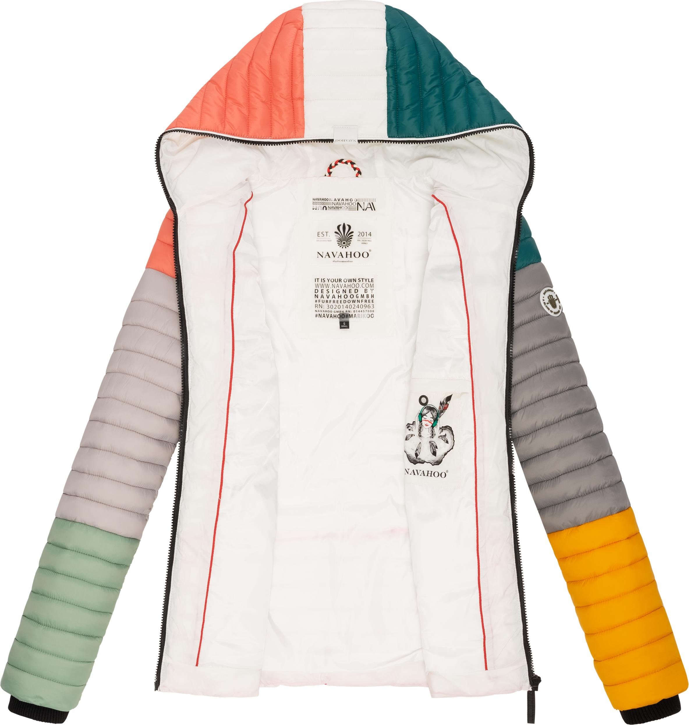 Navahoo Steppjacke Multikulti stylische Colorblocking Übergangsjacke dark Kapuze m