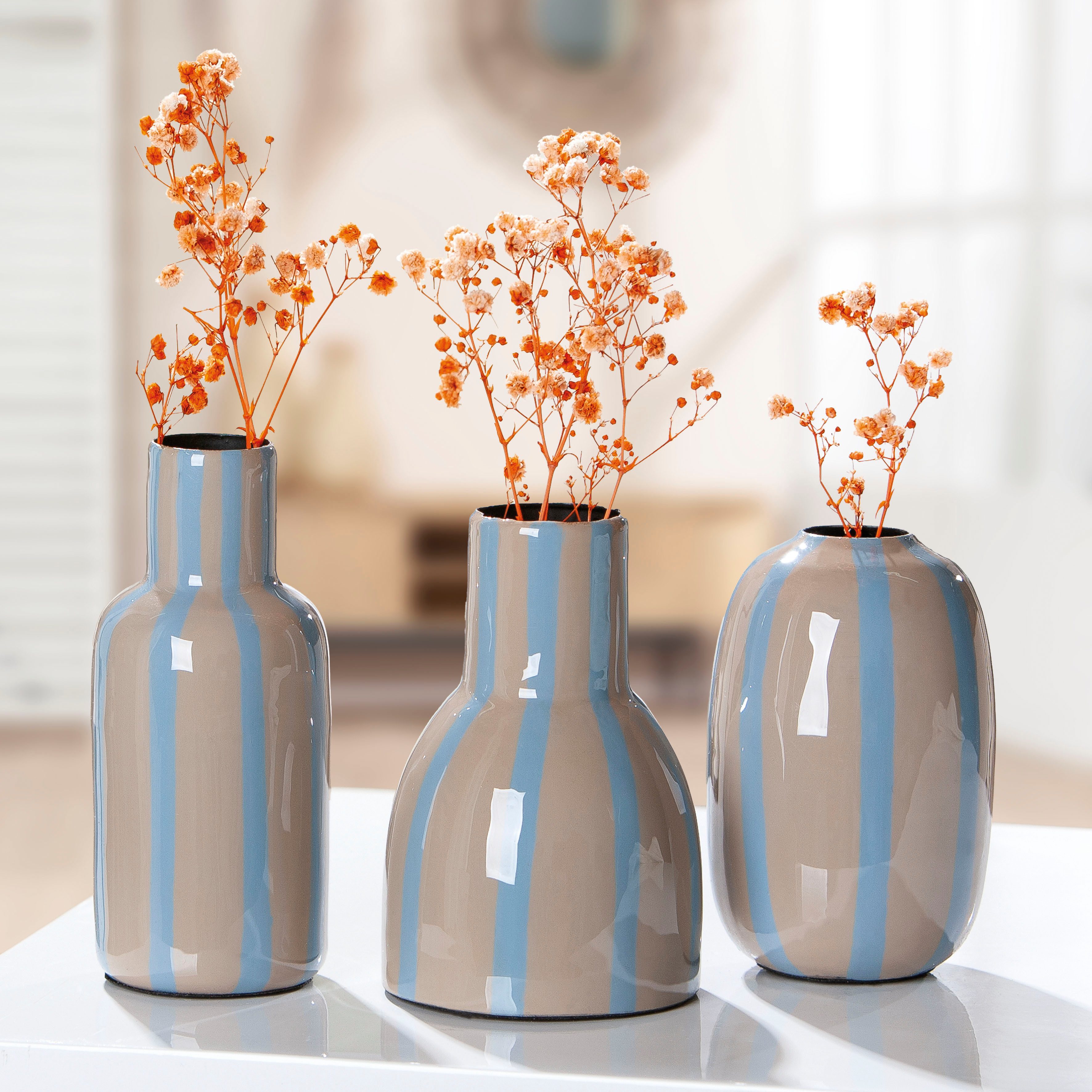 s.Oliver Tischvase Deko-Vase, "Piccolo", im 3er Set, unterschiedliche Formen, 13cm hoch (3 St), aus Metall, glänzende Oberfläche in verschiedenen Farben