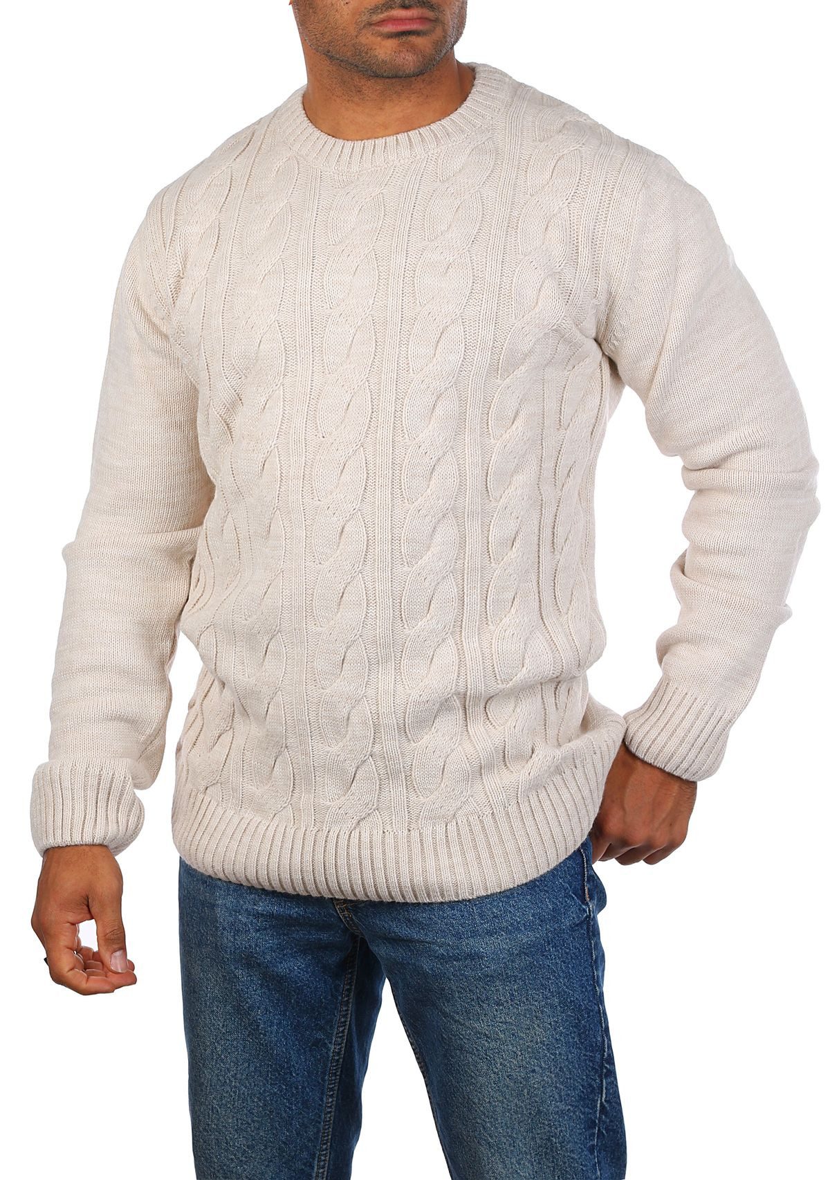 CARISMA Strickpullover Herren mit Zopf Cable Strickmuster Uni Rundhals retr günstig online kaufen