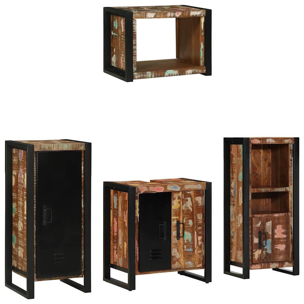 vidaXL Badezimmer-Set Badezimmermöbel-Set 4 Stk. Mehrfarbig und Schwarz, (4-St)