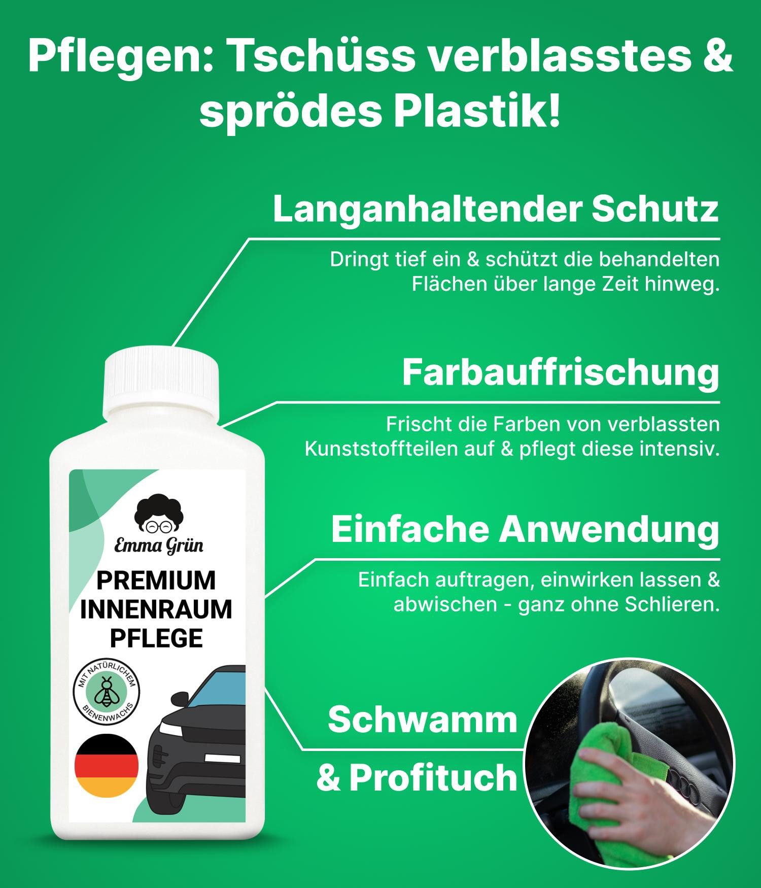 Emma Grün Auto Innenreinigung Set mit Reiniger & Pflege Allzweckreiniger