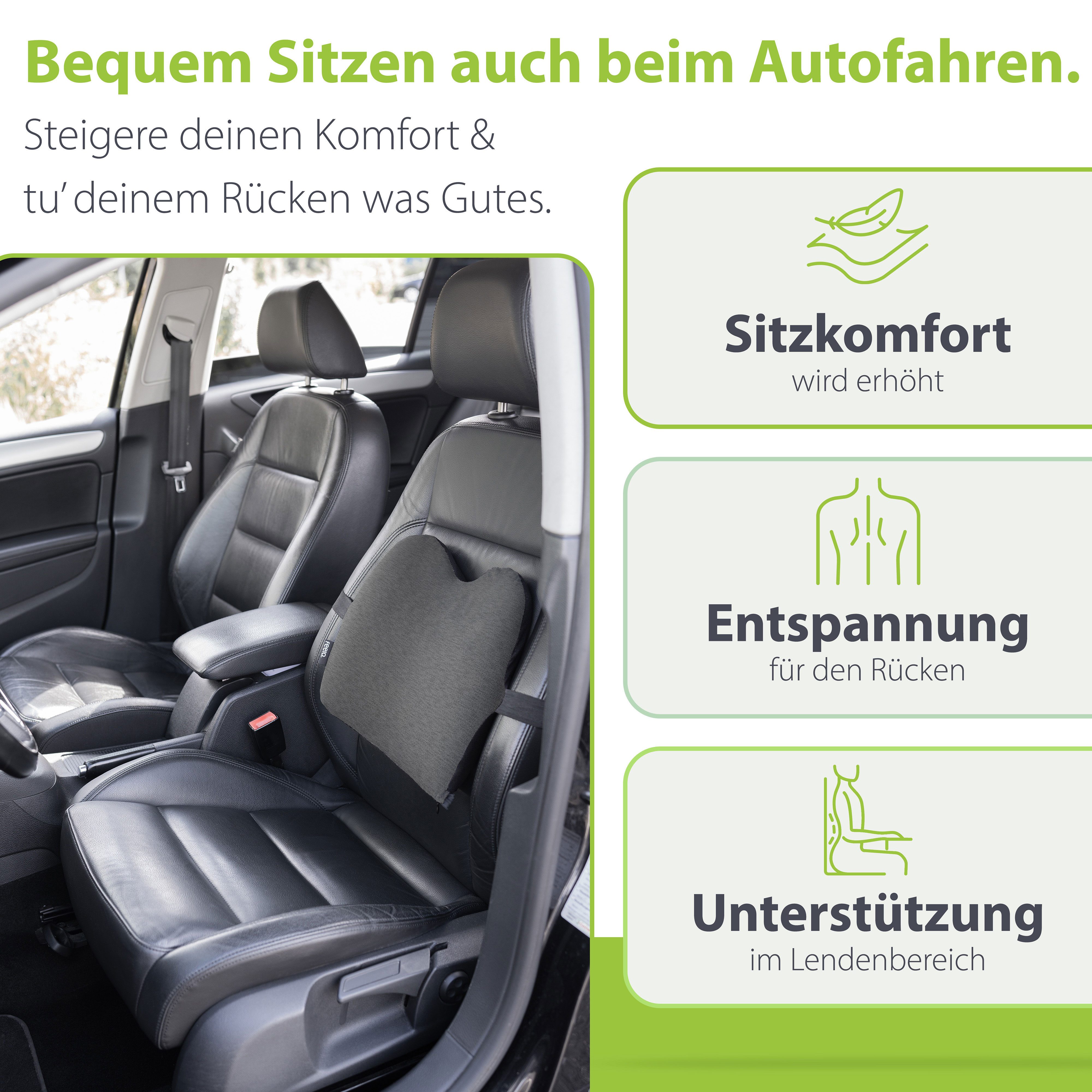 feela Sitzkissen Ergonomisches Kissen fürs Auto – Rückenstütze für gesundes Sitzen, Mehr Komfort auf langen Fahrten – entlastet Rücken & fördert Haltung
