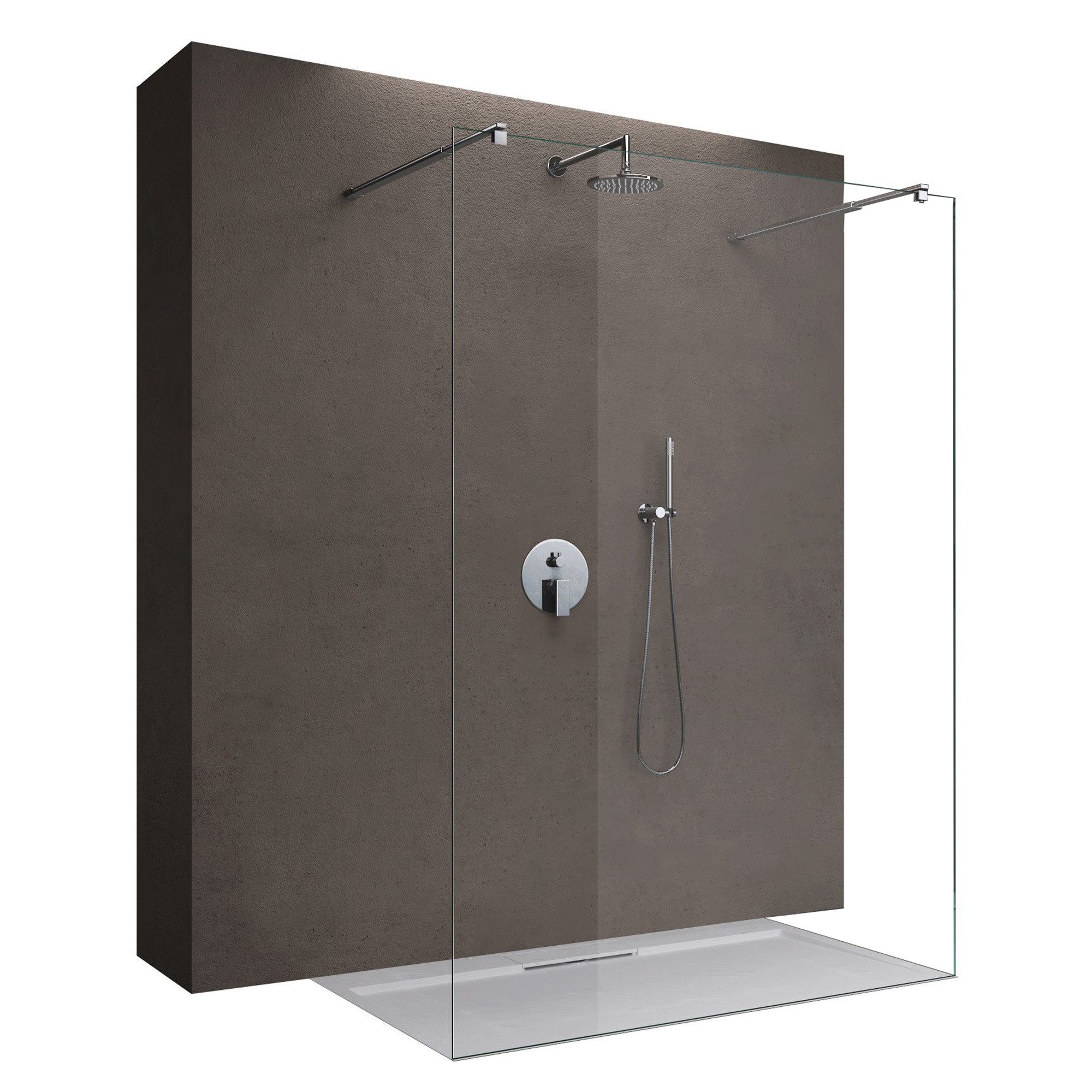 doporro Walk-in-Dusche Duschwand Duschtrennwand Walk-In Dusche mit Doppel-Stabilisator, Einscheibensicherheitsglas