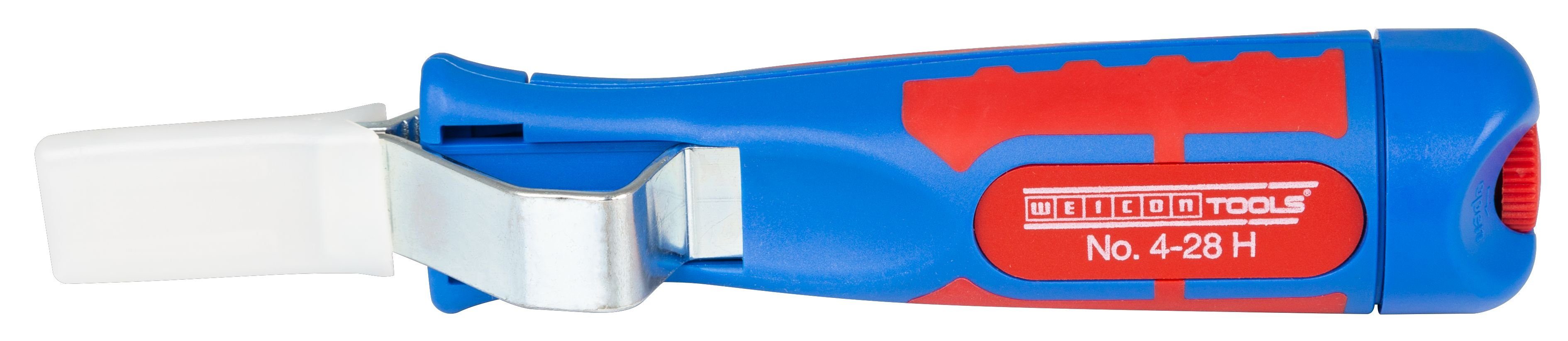 WEICON Kabelmesser No. 4-28 H mit 2-Komponenten-Griff inkl. Hakenklinge & Schutzkappe, (1-tlg), stufenloses und leicht bedienbares Stellrad, TÜV-geprüft