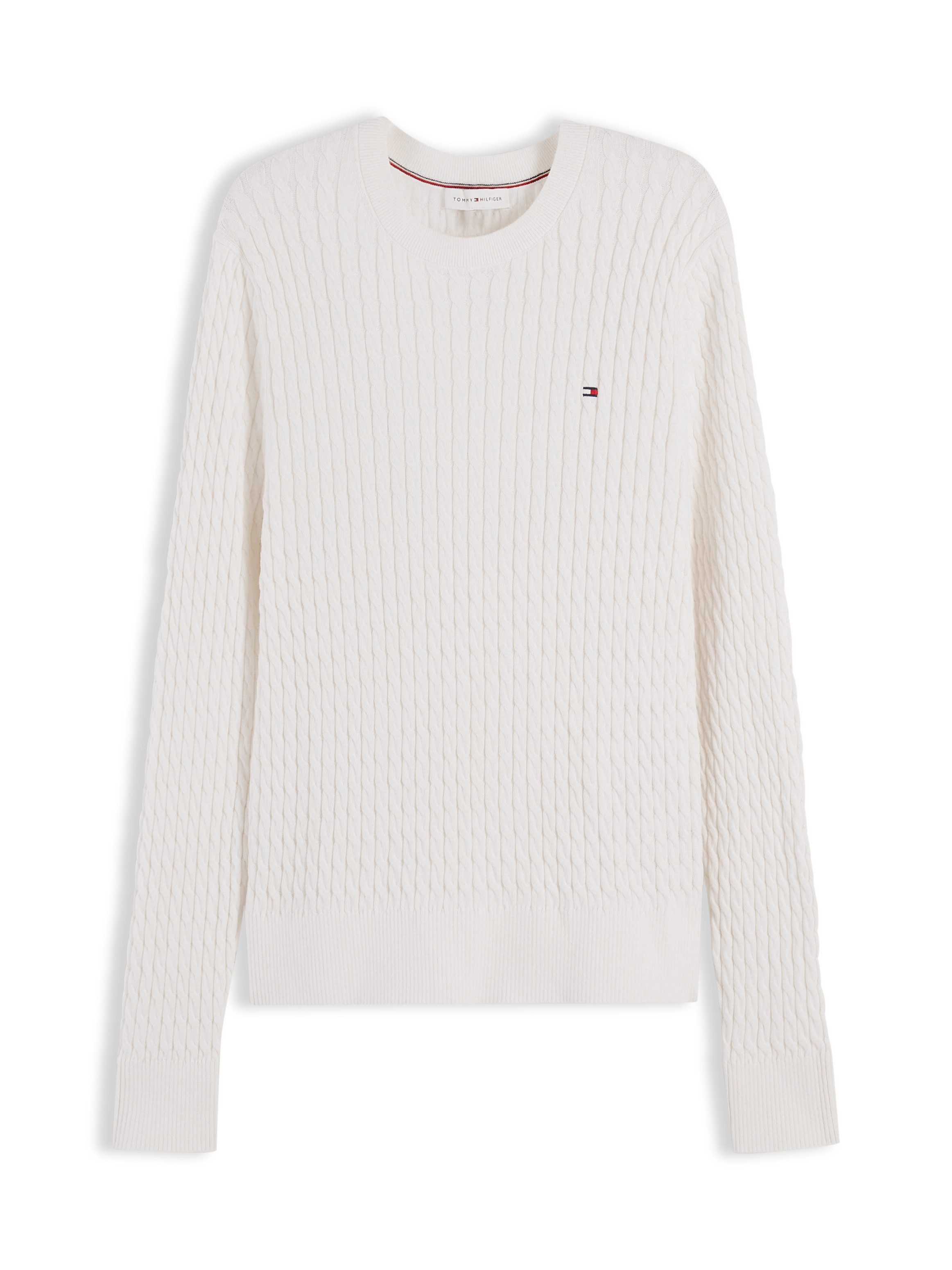 Tommy Hilfiger Strickpullover CO CABLE FINE GG V-NK LS SWT Baumwolle, mit Zopfmuster