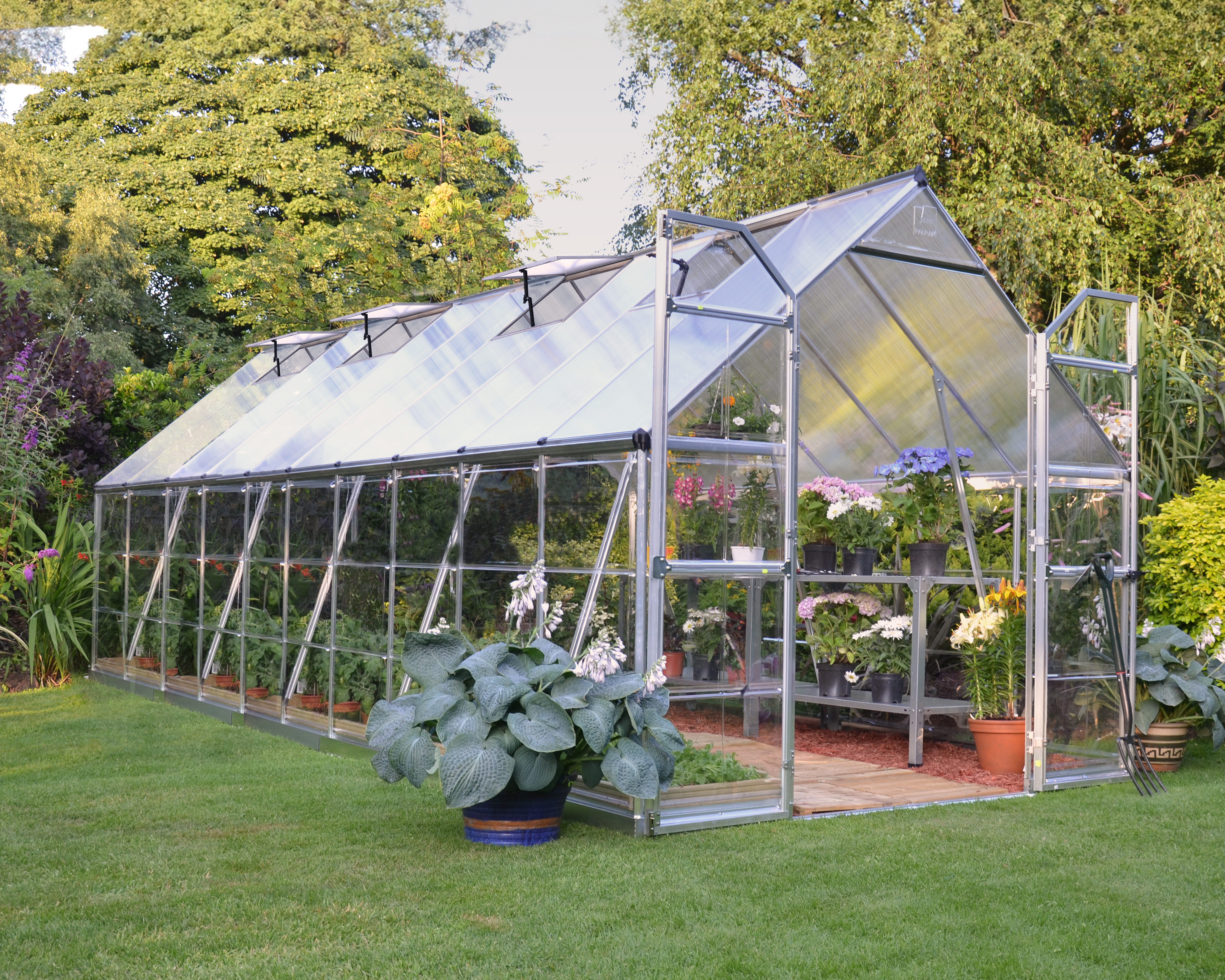 Palram – Canopia Gewächshaus Balance, BxTxH: 244 x 607 x 229 cm, BxLxH: 50 x 126 x 229 cm, 0,7 mm Wandstärke, lebenslang widerstandsfähige Wandpaneele silberfarben | Rabatt: 21%