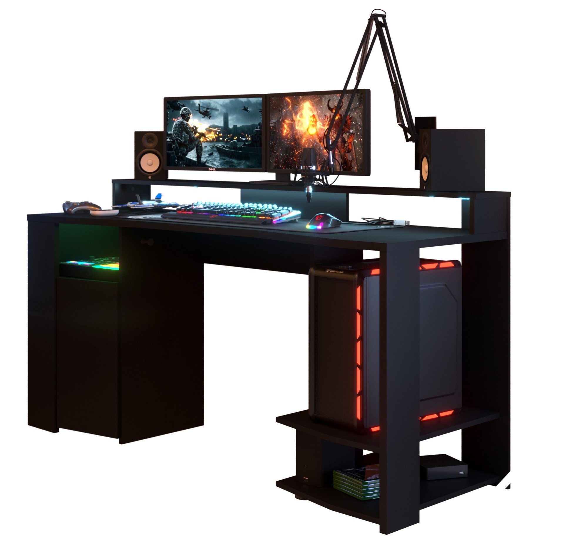 Parisot Gamingtisch Gaming 11, mit LED-Beleuchtung, Beschichtung Schwarz - 152x87x62cm (BxHxT)