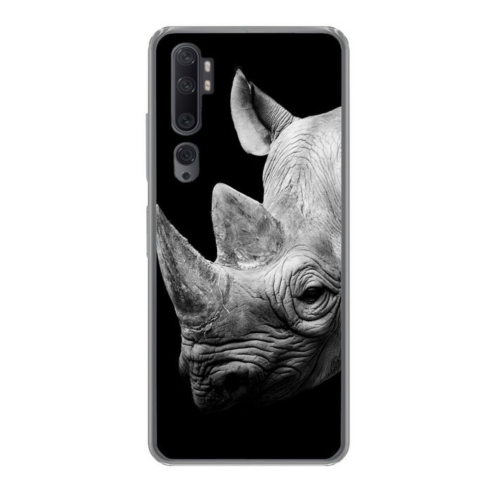 MuchoWow Handyhülle Tiere - Nashorn - Schwarz - Weiß - Porträt Phone Case Handyhülle Xiaomi Mi Note 10 Silikon Schutzhülle