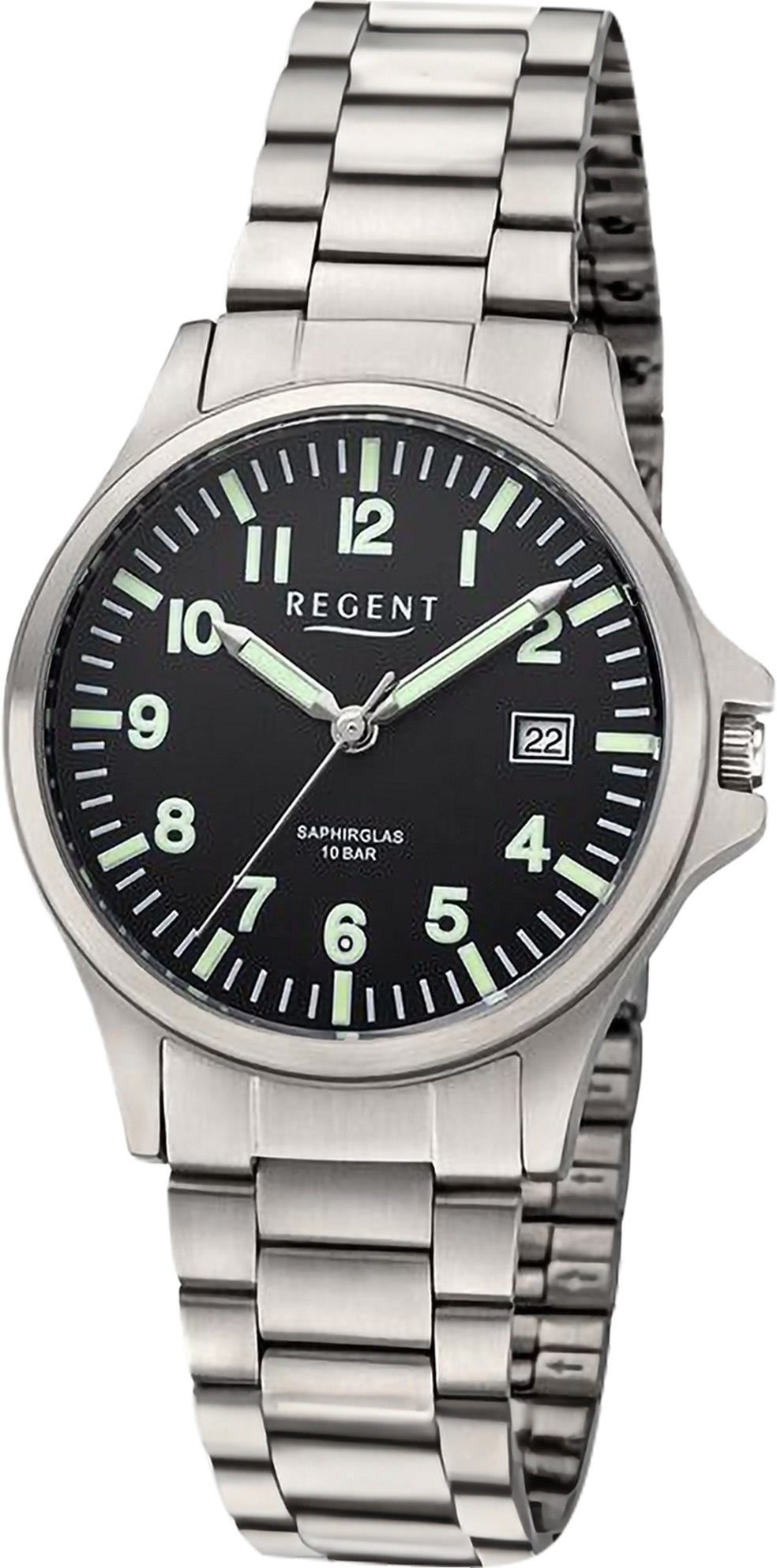 Regent Quarzuhr Regent (ca. Armbanduhr Armbanduhr Uhrzeit extra 36mm), Herren Analog, Metallarmband, Herren groß rund