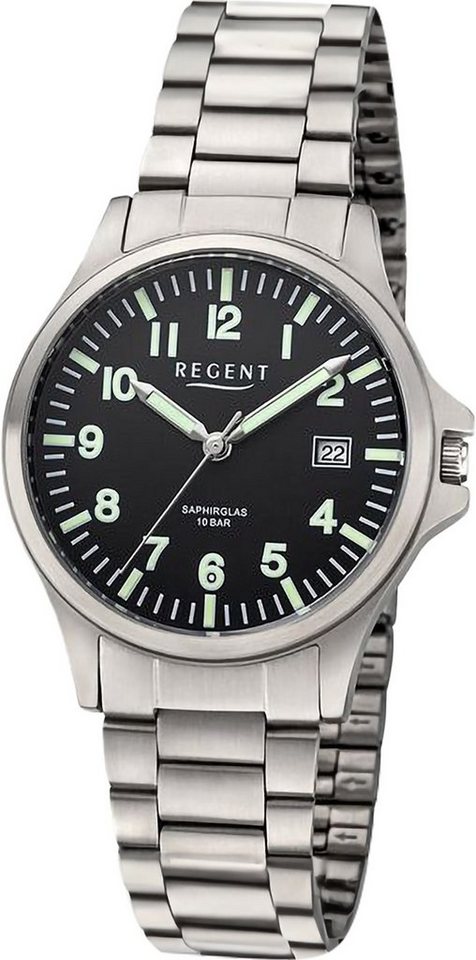 Regent Quarzuhr Regent Herren Armbanduhr Analog, Herren Armbanduhr rund,  extra groß (ca. 36mm), Metallarmband, Uhrzeit