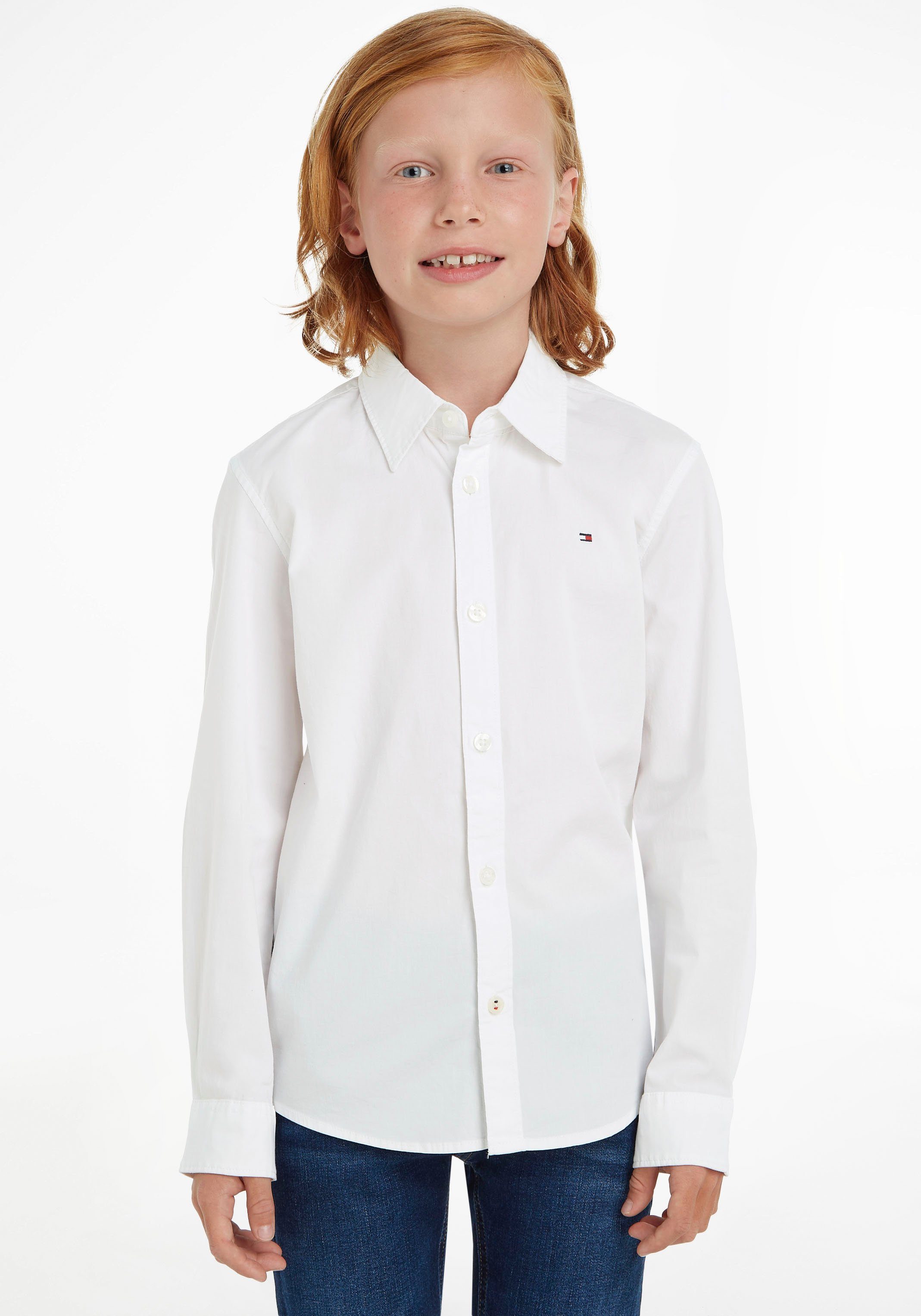 Tommy Hilfiger Langarmhemd SOLID STRETCH Kids Junior SHIRT L/S MiniMe POPLIN Kinder