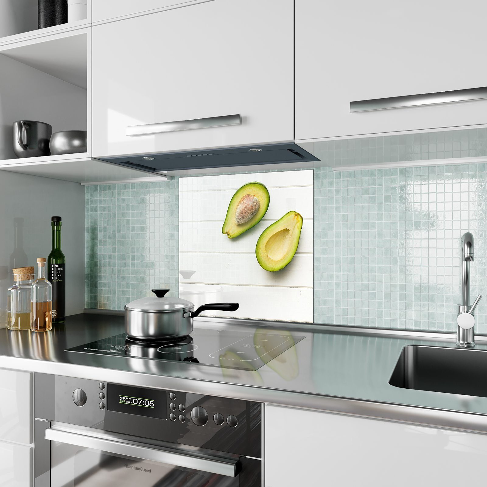 halbiert Glas Motiv mit Primedeco Küchenrückwand Avocado Spritzschutz Küchenrückwand