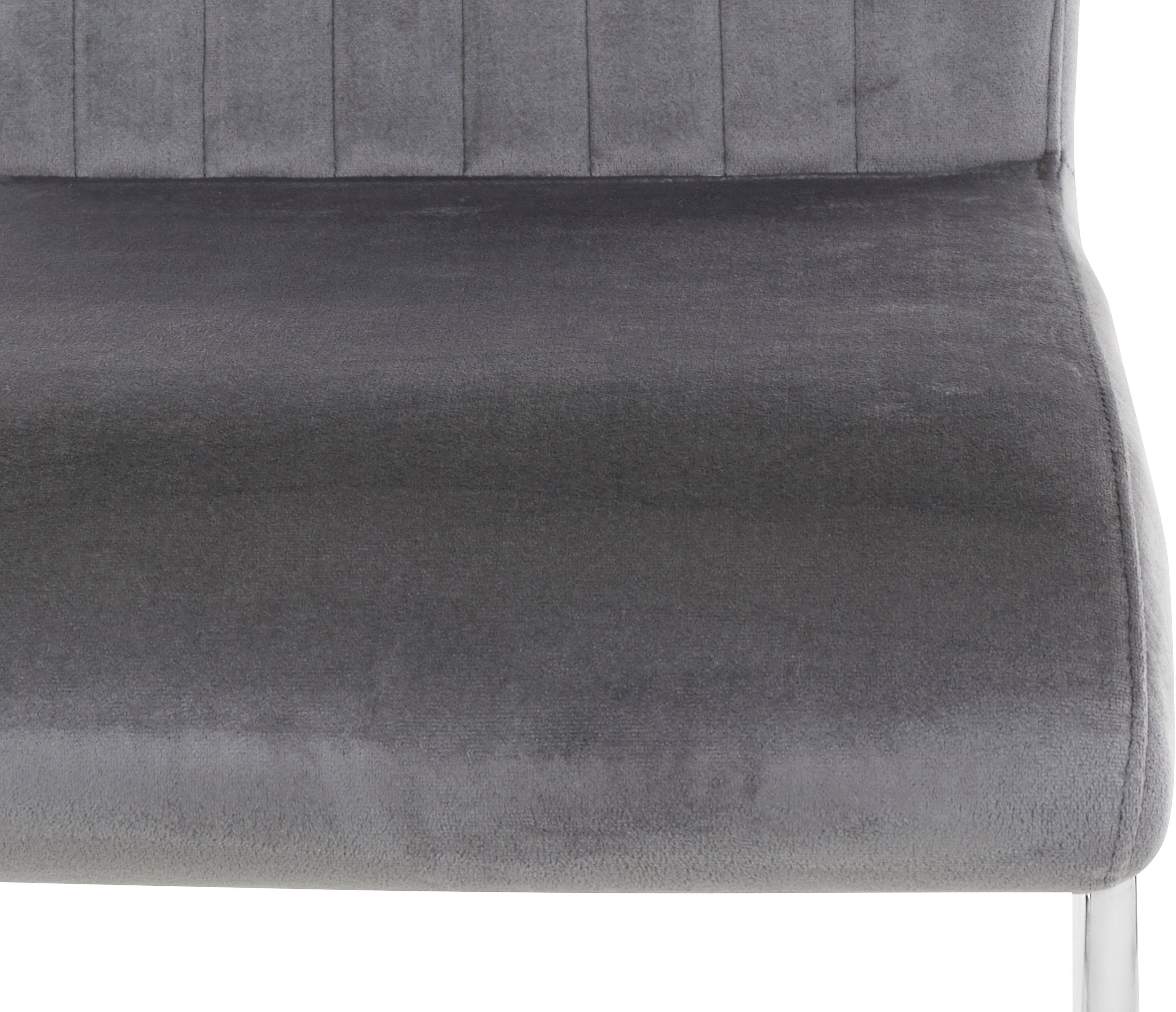 Leonique Esszimmerstuhl Mikael grau/chrom grau vertikale (2 Sitzhöhe | in 50cm Veloursstoff Rücken, am mit St), Nähten und Sitz