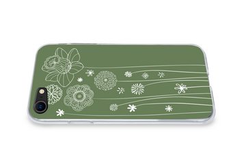 MuchoWow Handyhülle Illustration eines Blumenmusters in Grün, Handyhülle Apple iPhone 8, Smartphone-Bumper, Print, Handy Schutzhülle