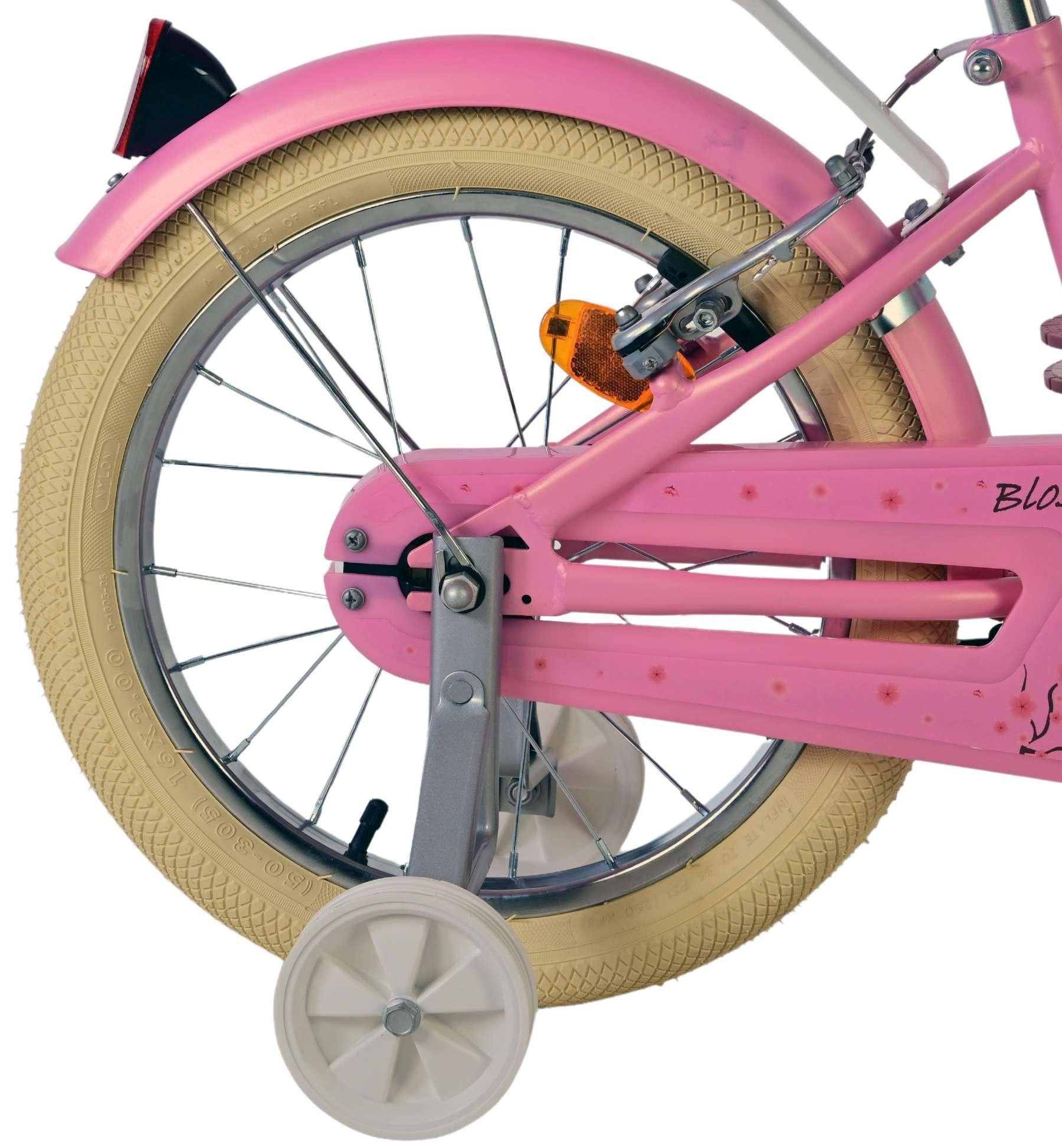 Volare Kinderfahrrad Blossom Mädchen 16 Zoll Rosa mit zwei Handbremsen und Weidenkorb, abnehmbare Stützräder, geschlossene Kettenschutz, Weidenkorb