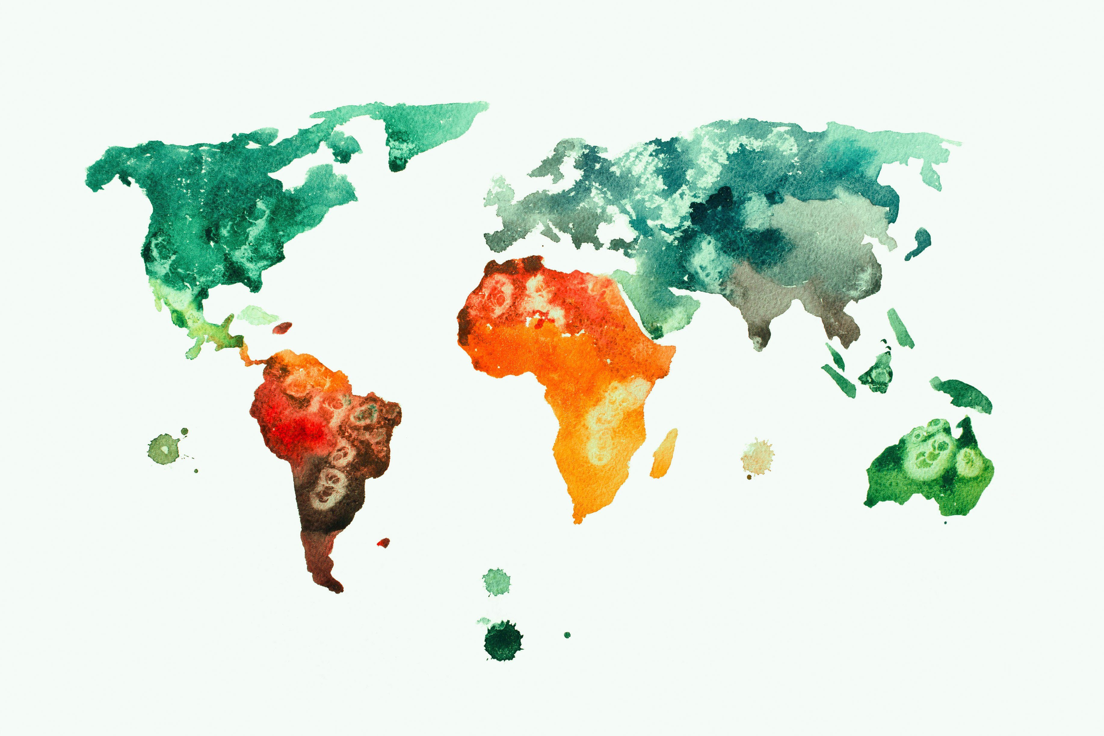Weltkarte Colourful Atlas World 3, A.S. (1 Leinwandbild Weltkarte St), Aquarell Keilrahmen Création Bild Bunt