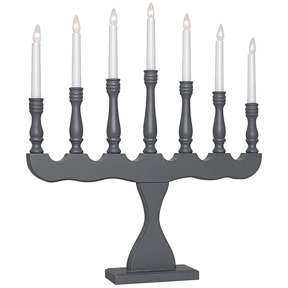 matches21 HOME & HOBBY Kerzenhalter Weihnachtsbeleuchtung 7-flammig Holz grau weiß & Schalter 49x56 cm | Kerzenständer