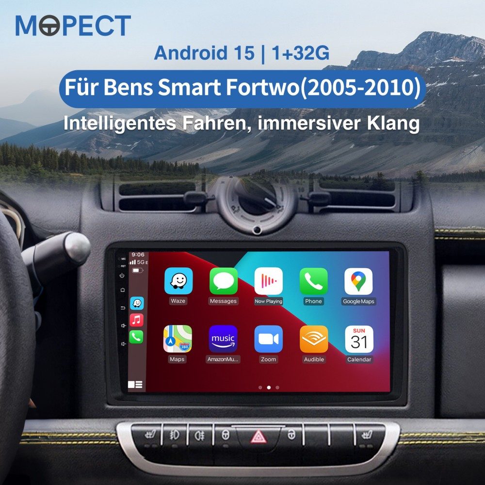 MOPECT Für Smart Fortwo 451 2005-2015 Android 15 NAVI Autoradio (RDS, Digitalradio (DAB), FM, AM)