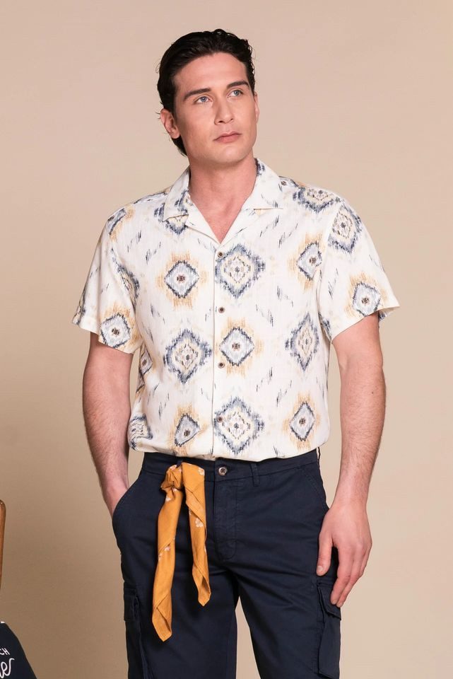 IMPURE Kurzarmhemd - Vintage Ethno Design Hemd für Herren