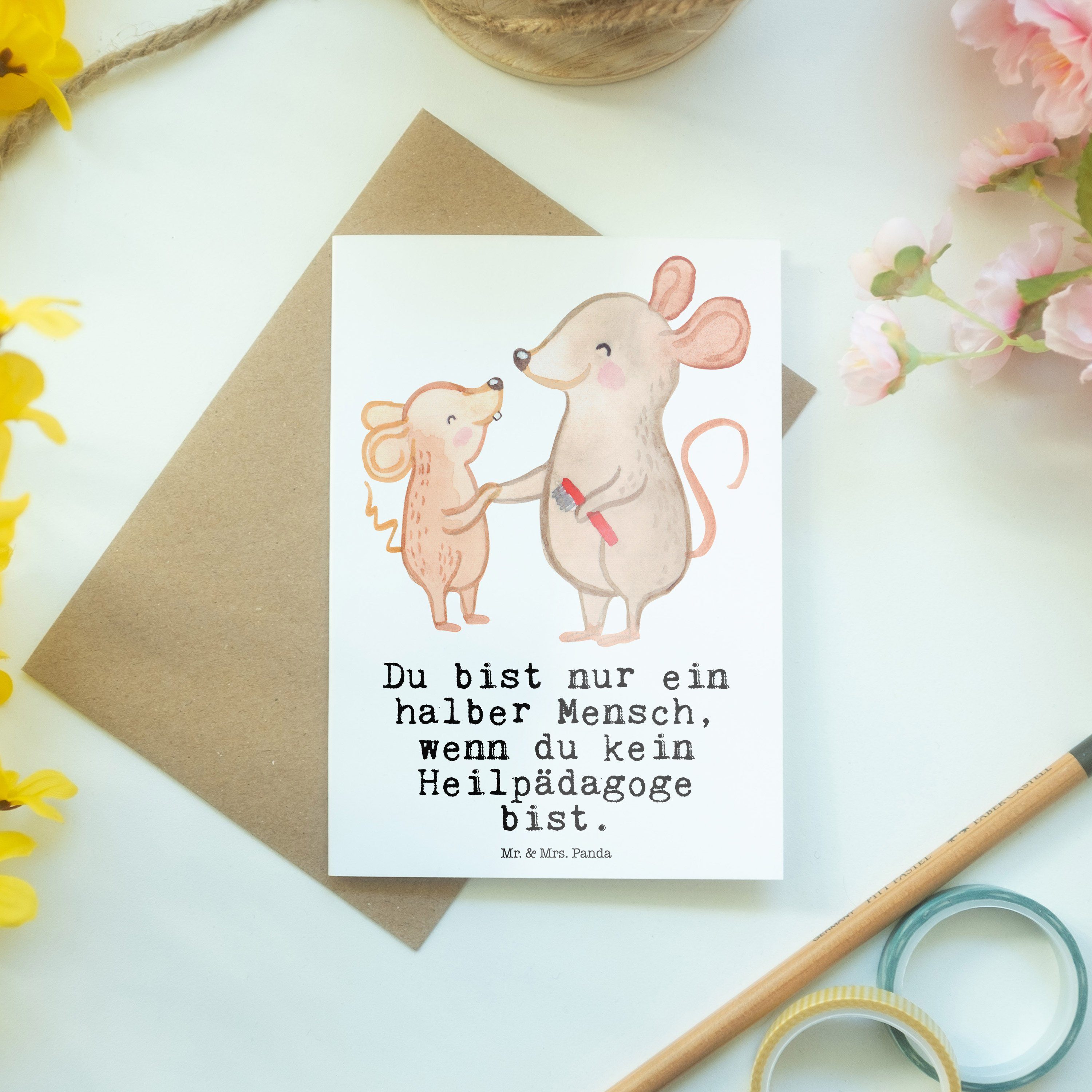 Mr. & Mrs. Panda Herz Heilpädagoge Geburtstagskarte, Einladungs - Geschenk, Grußkarte - mit Weiß