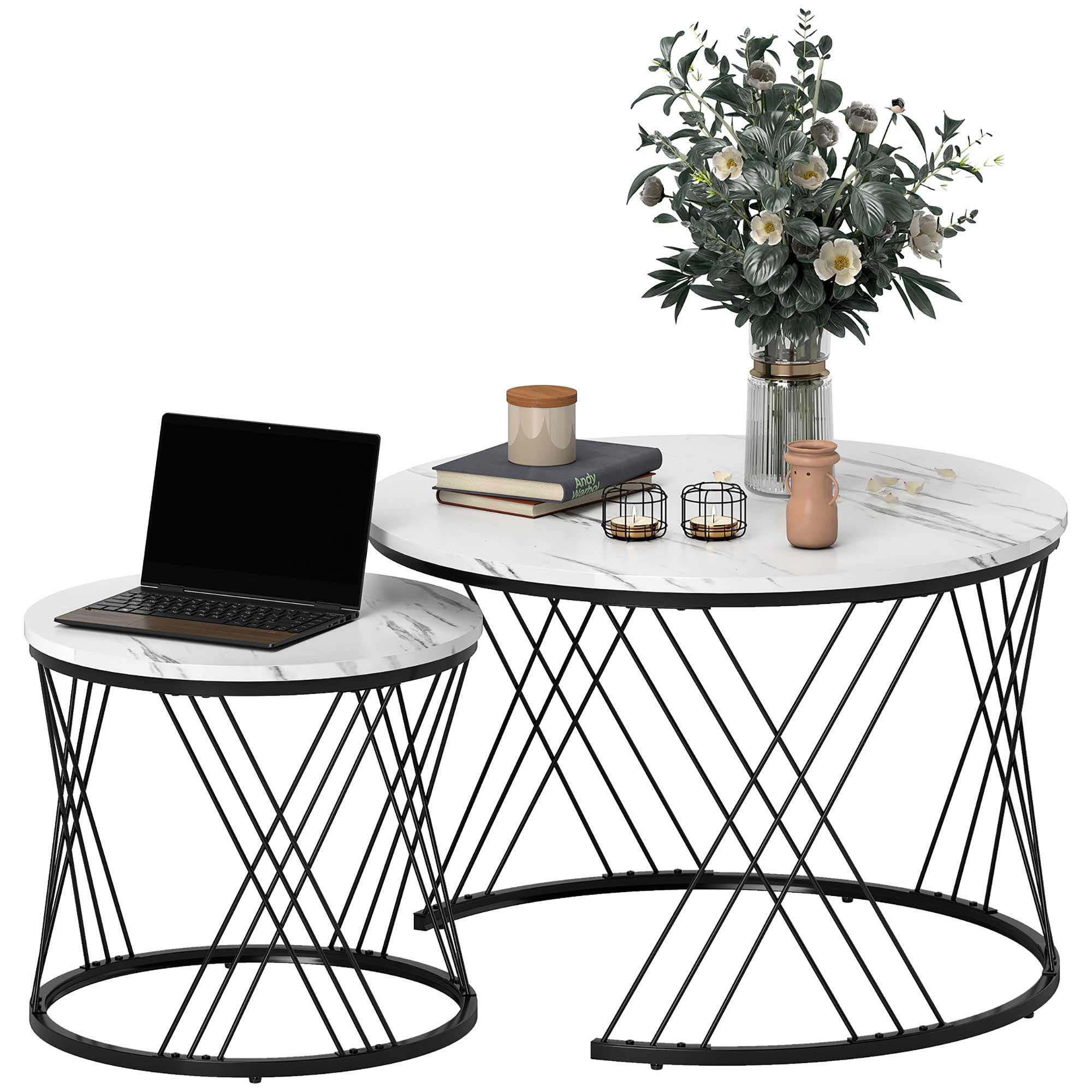 HOMCOM Couchtisch rund 2er Set Beistelltisch günstig online kaufen