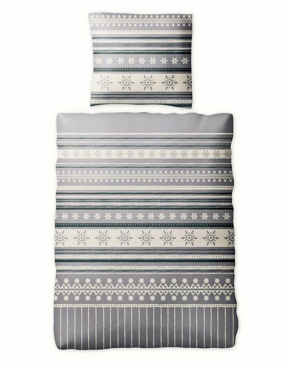 JACK Bettwäsche 135x200cm Schneeflocken Grau Offwhite, günstig online kaufen