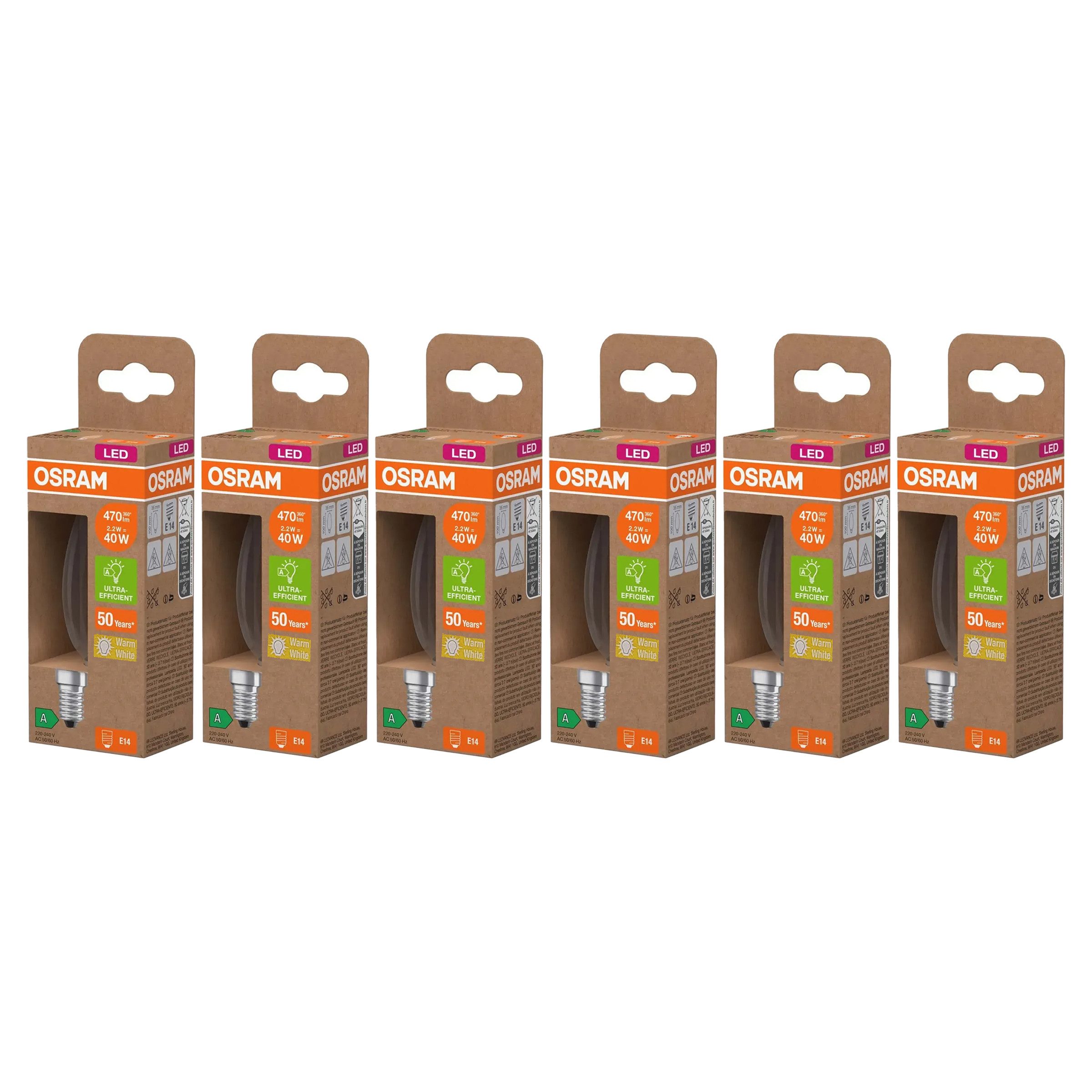 Osram LED-Leuchtmittel Osram LED LSSPCLB40 – 2.2W E14, 2700K Warmweiß, 6er-Pack, 6 St.