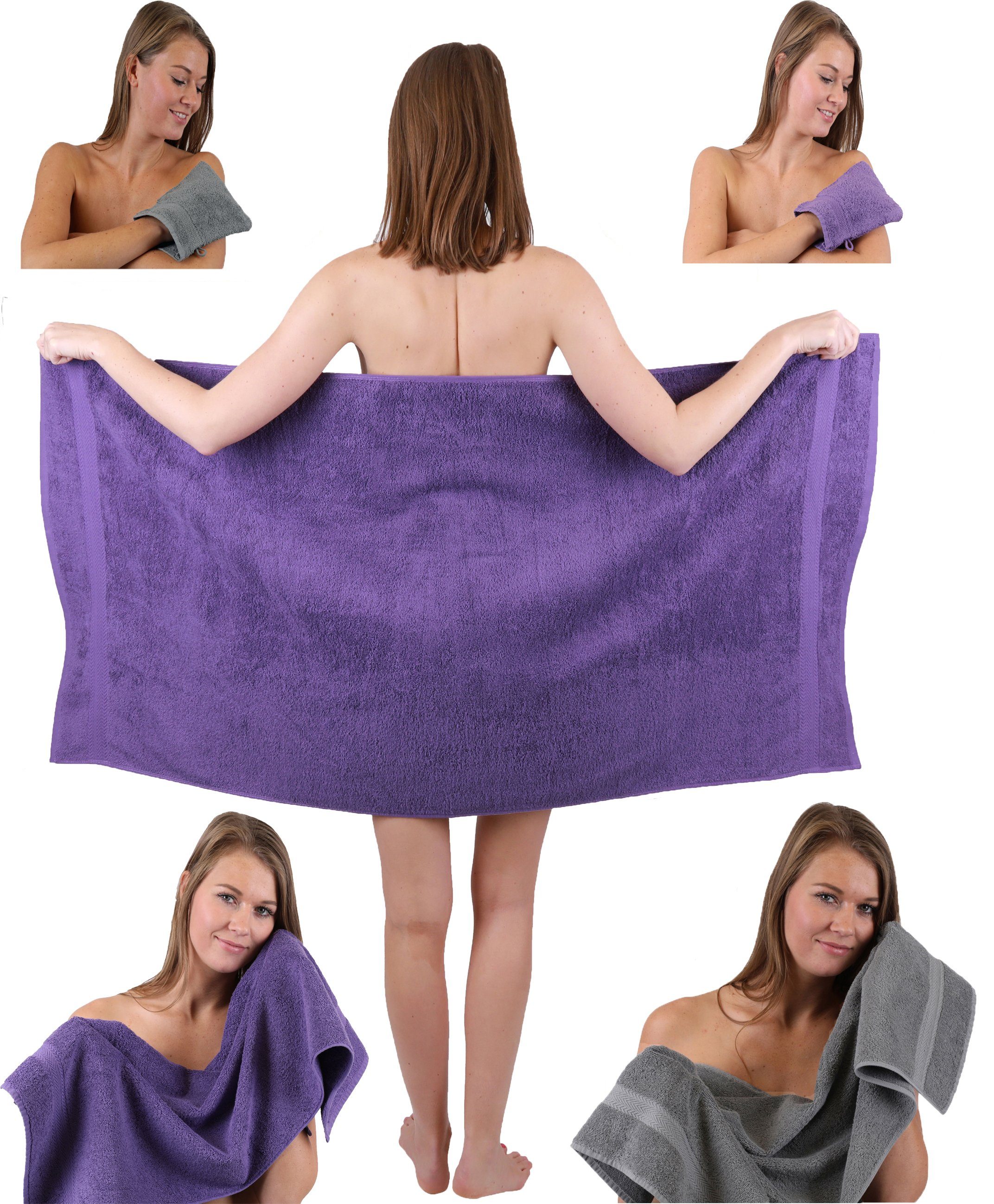 Handtuch Handtücher Handtuch TLG. Pack Set Baumwolle (5-tlg) Duschtuch lila Betz 2 100% Betz Single Baumwolle, 2 Set Waschhandschuhe, 1 5