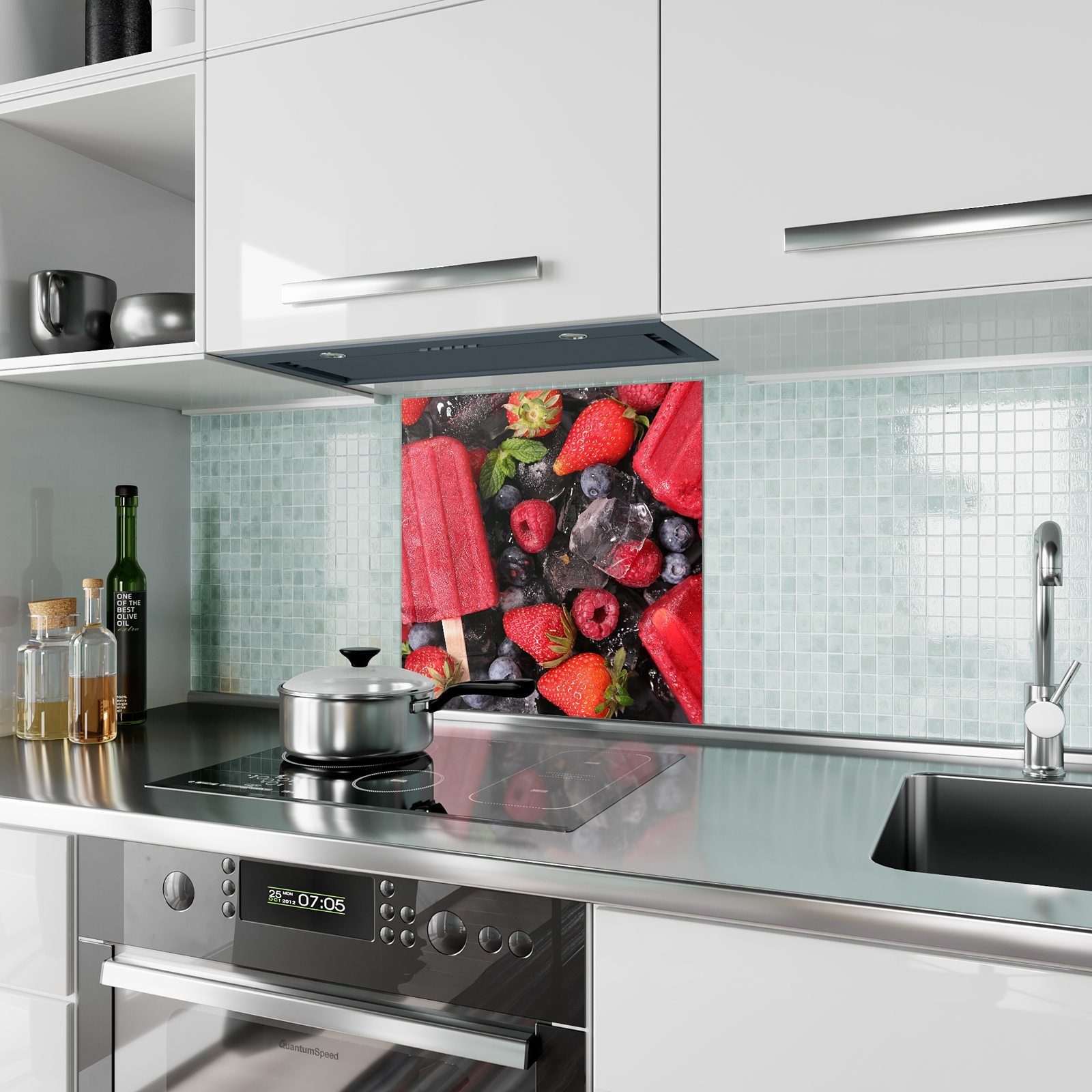 Motiv Eis Glas Erdbeere Küchenrückwand Primedeco Küchenrückwand mit Fruchtiges Spritzschutz