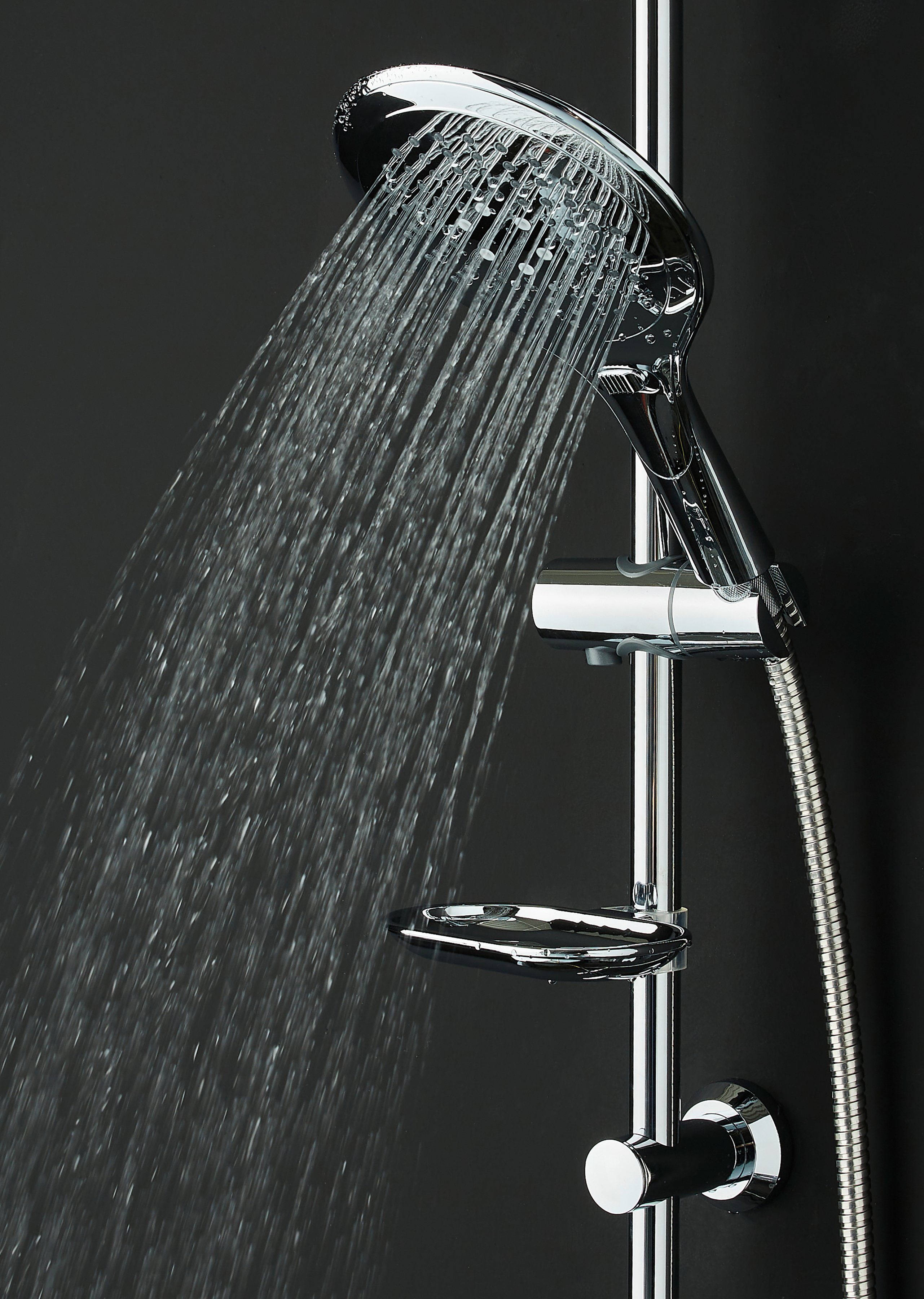 welltime Lina shower rail set, 105 cm high, overhead shower with soap dish, overhead shower with 20 cm edge length