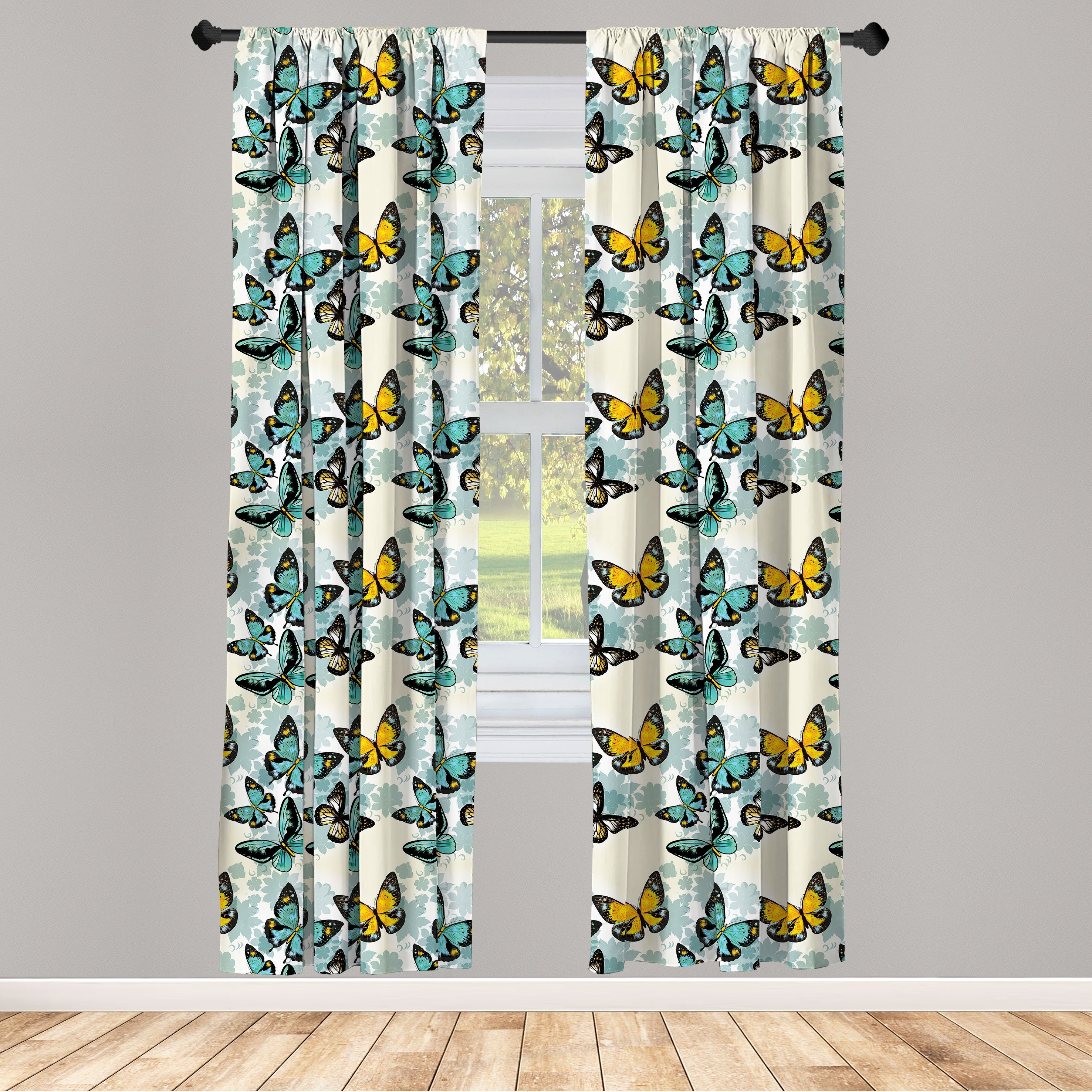 Gardine Vorhang für Wohnzimmer Schlafzimmer Dekor, Abakuhaus, Microfaser, Schmetterling Moth Floral Silhouetten