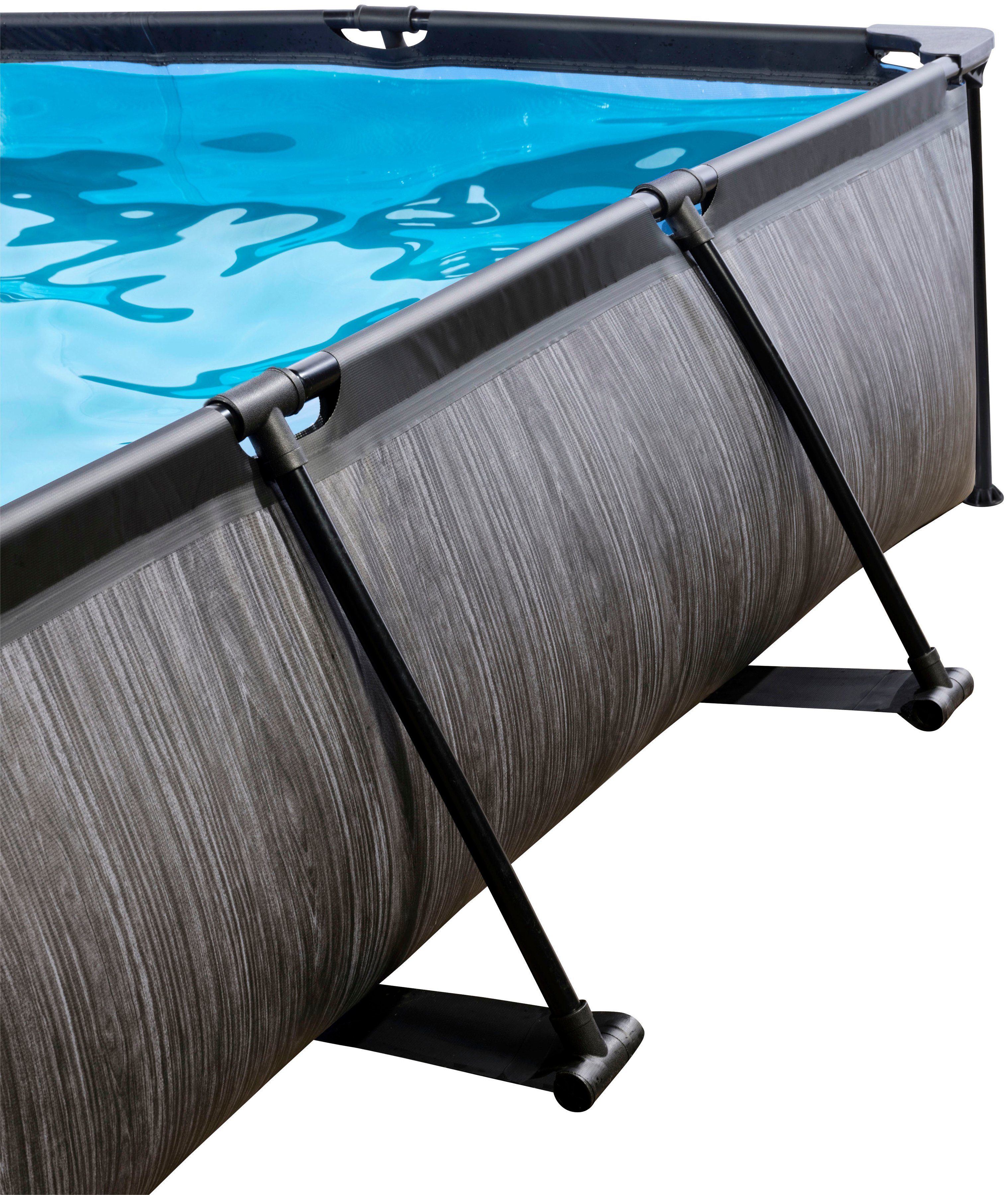 EXIT Toys Wood Pool 220x150x65 Cm - Kompakter Rahmenpool Mit Filterpumpe & Abdeckung